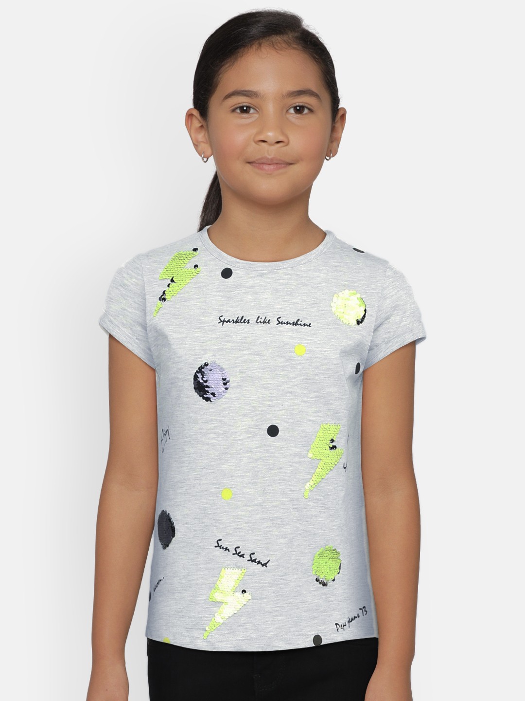 

Pepe Jeans Girls Grey Melange Flip Sequin Round Neck T-shirt