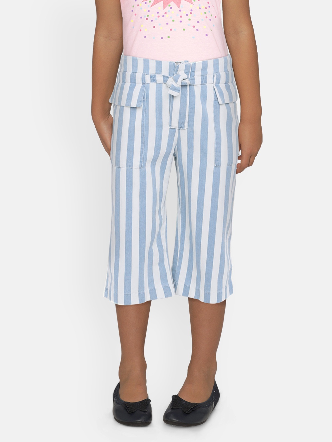 

Pepe Jeans Girls Blue & White Striped Parallel Trousers