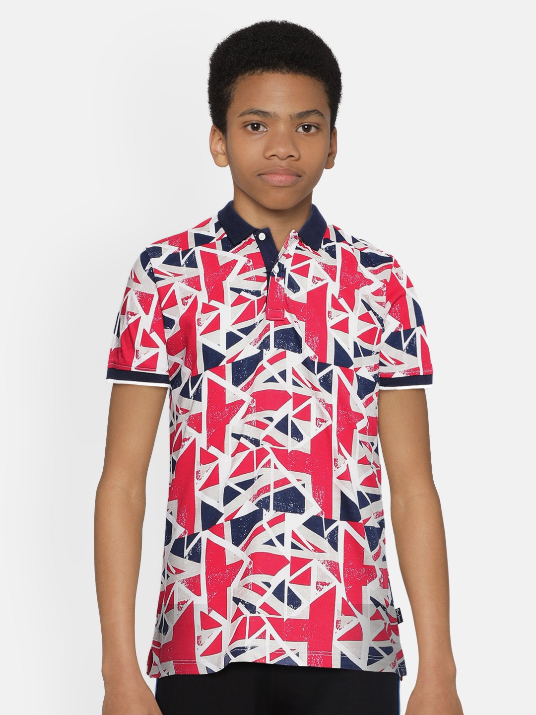 

Pepe Jeans Boys Red Blue Printed Cotton Polo Collar Pure Cotton T-shirt