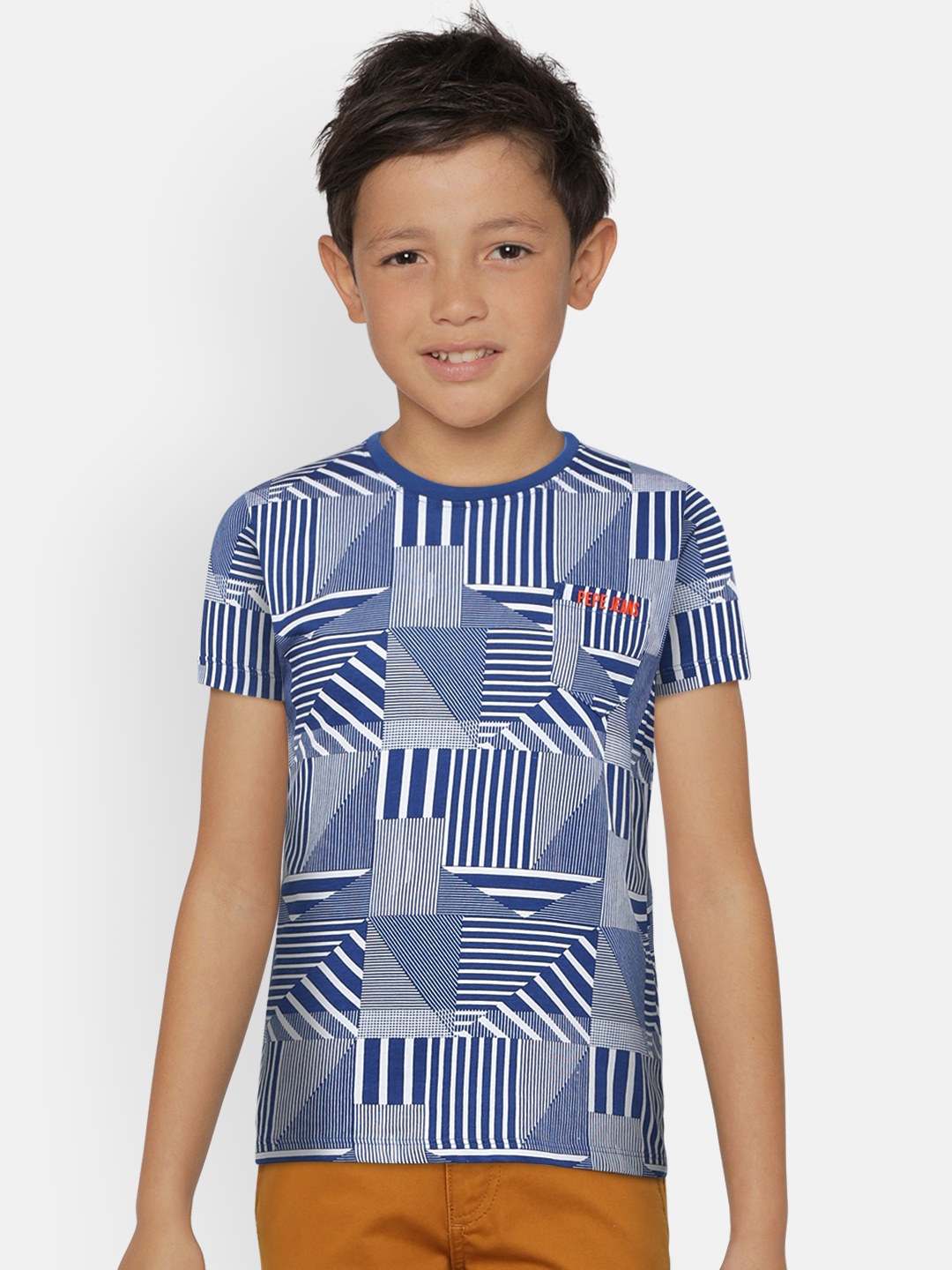 

Pepe Jeans Boys Blue & White Printed Round Neck T-shirt
