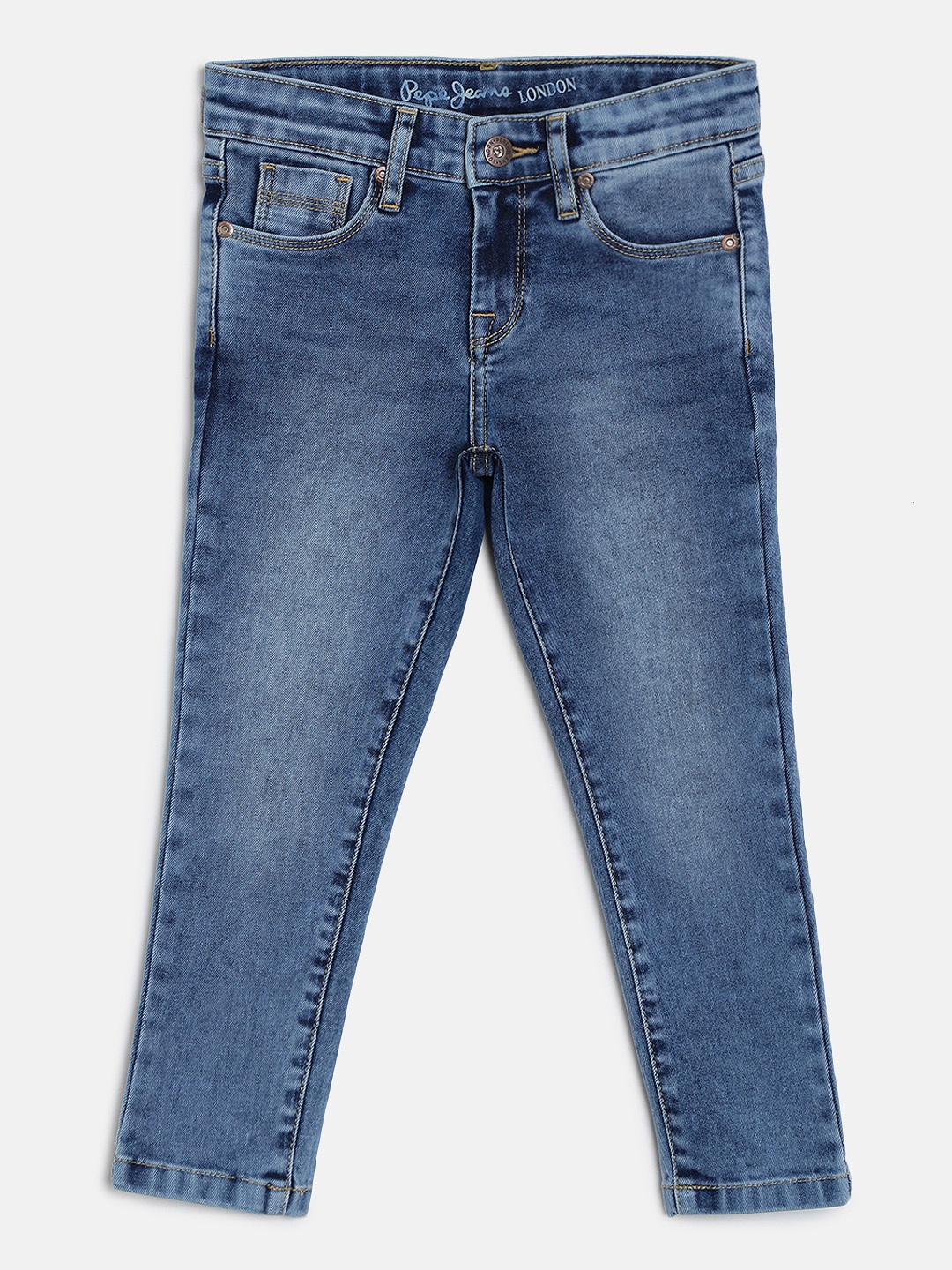 

Pepe Jeans Girls Blue Tapered Fit Mid-Rise Clean Look Stretchable Jeans