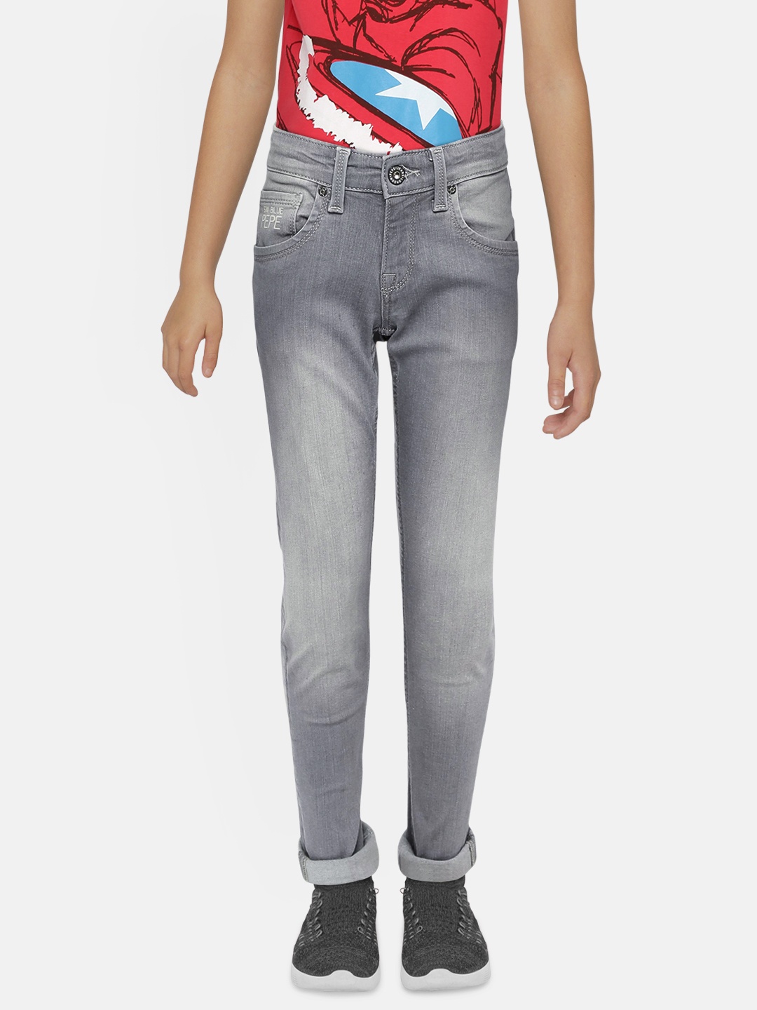 

Pepe Jeans Boys Grey Slim Fit Mid-Rise Clean Look Stretchable Jeans