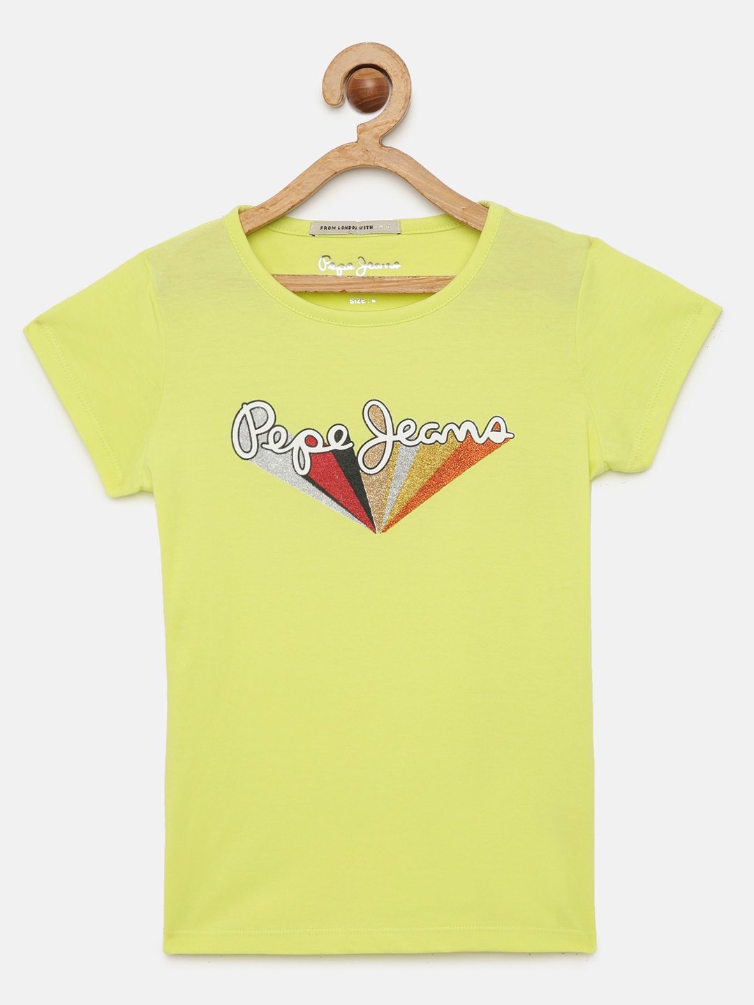 

Pepe Jeans Girls Yellow BRIONIA IP Printed with Shimmer Round Neck Pure Cotton T-shirt