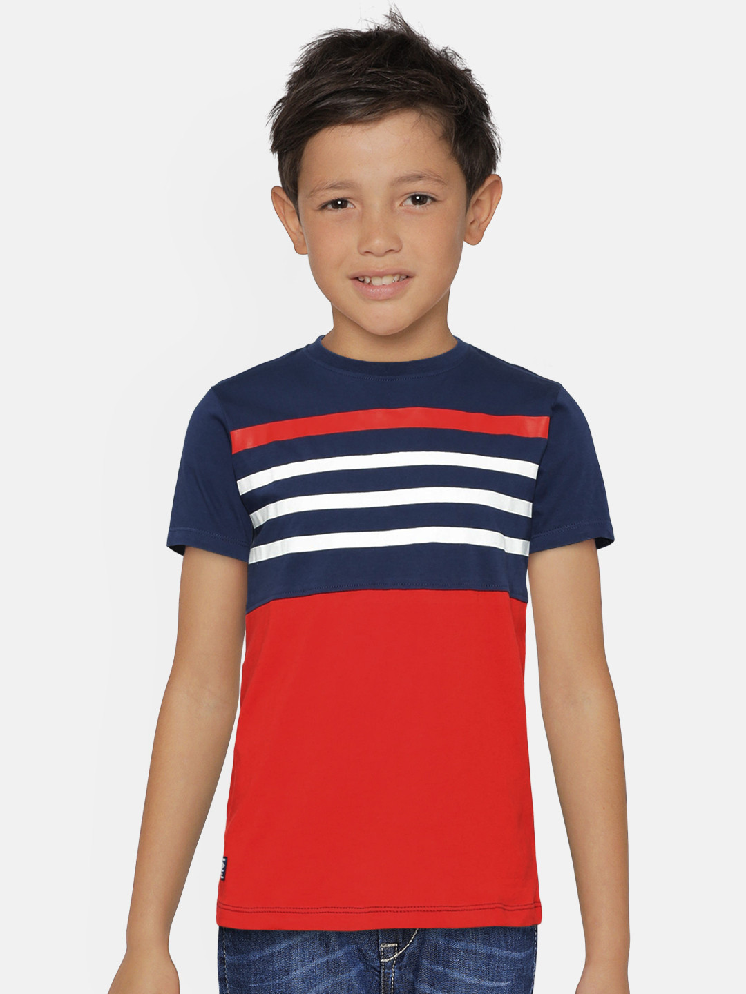 

Pepe Jeans Boys Red and Blue Colourblocked Round Neck T-shirt