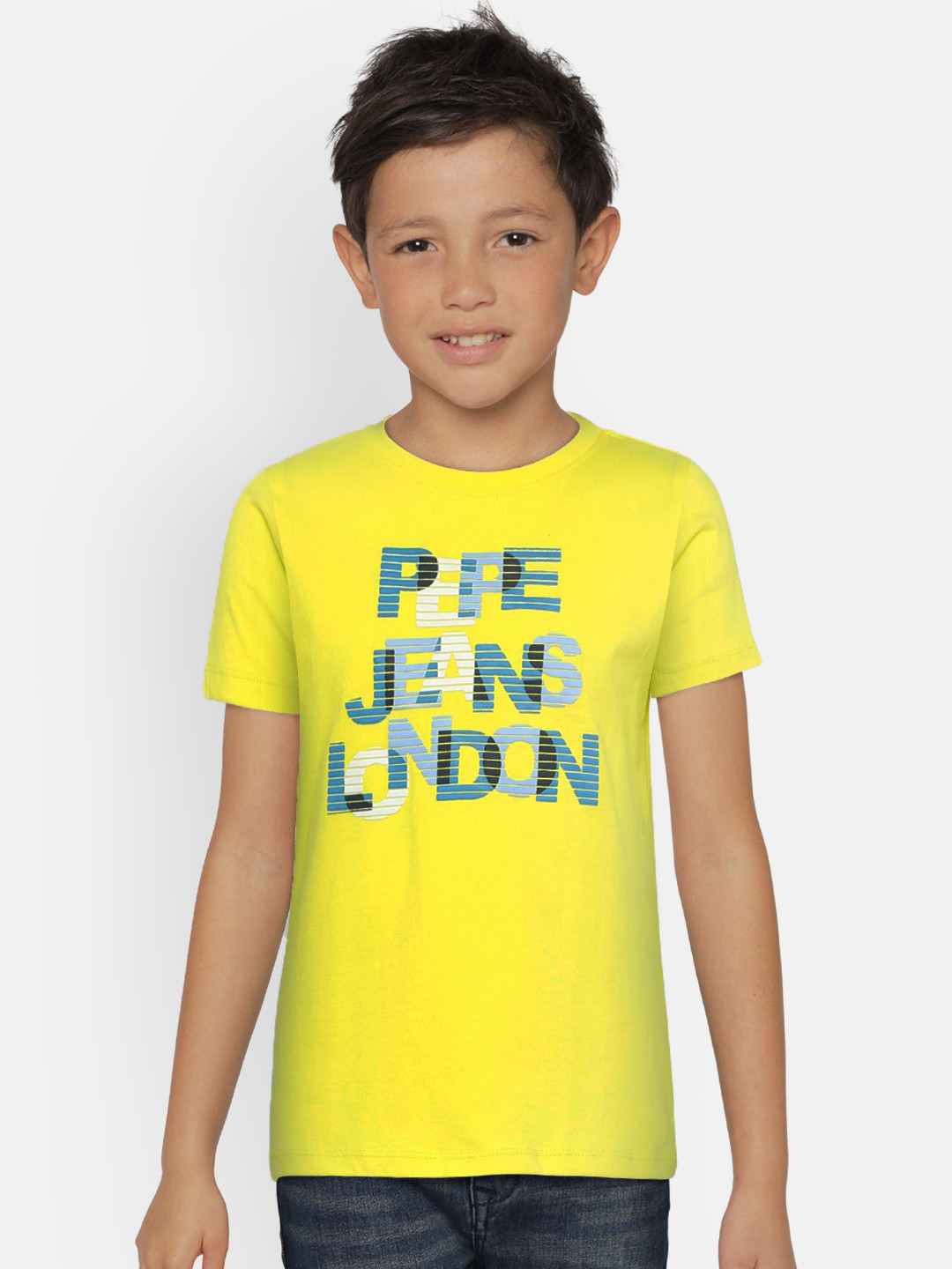 

Pepe Jeans Boys Lime Green Printed KENNETH SS IP Round Neck Pure Cotton T-shirt