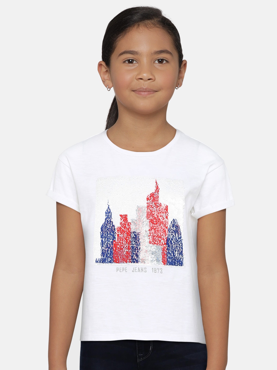 

Pepe Jeans Girls White Flip Sequin Round Neck T-shirt