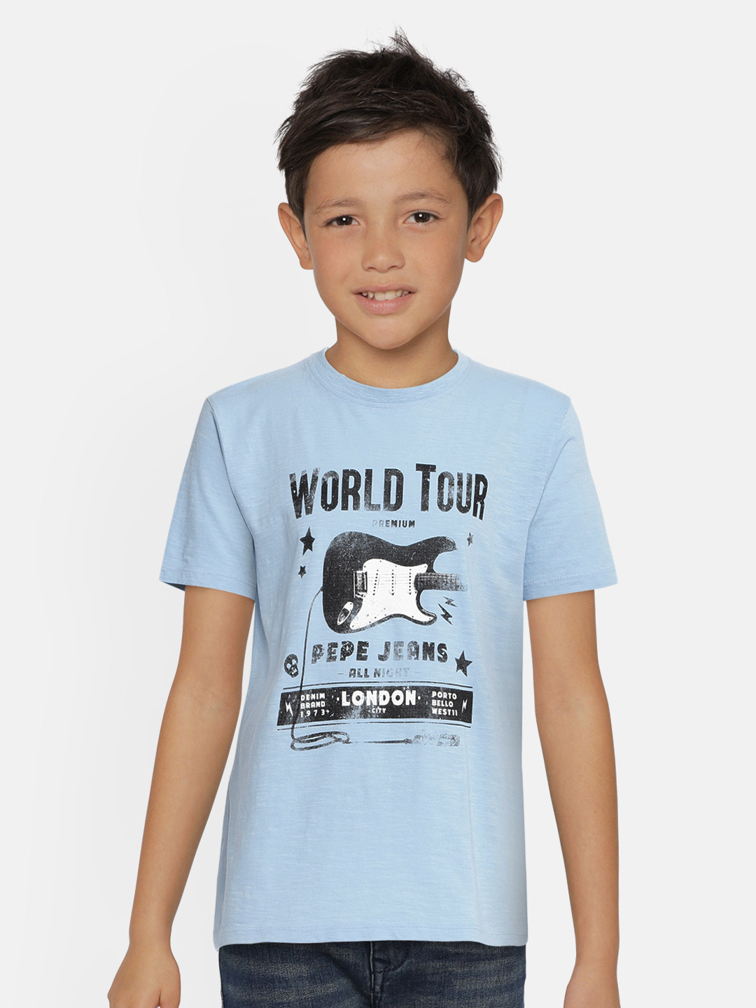 

Pepe Jeans Boys Blue Printed Pure Cotton Round Neck T-shirt