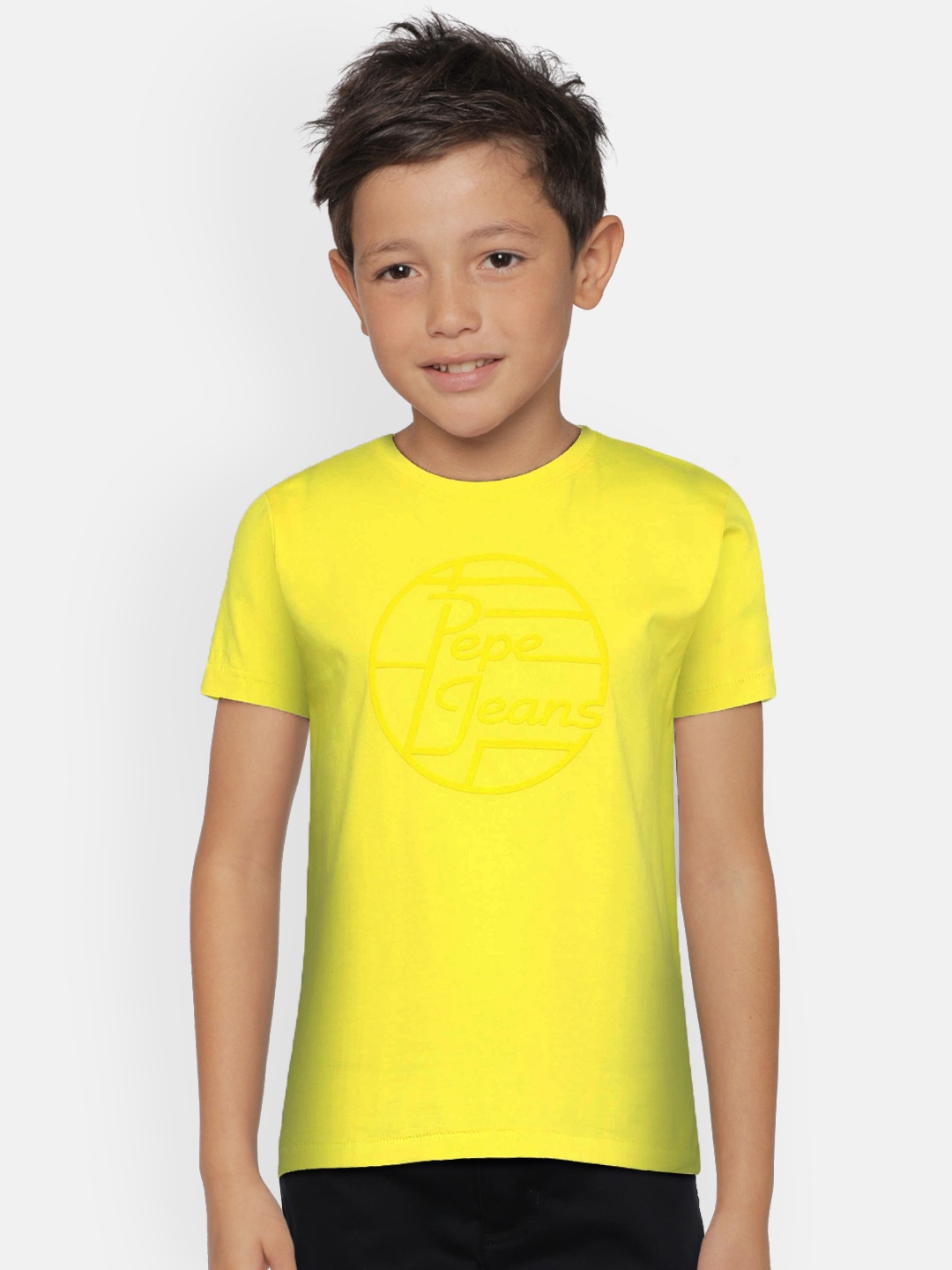 

Pepe Jeans Boys Yellow Printed MAGIC SS IP Round Neck Pure Cotton T-shirt