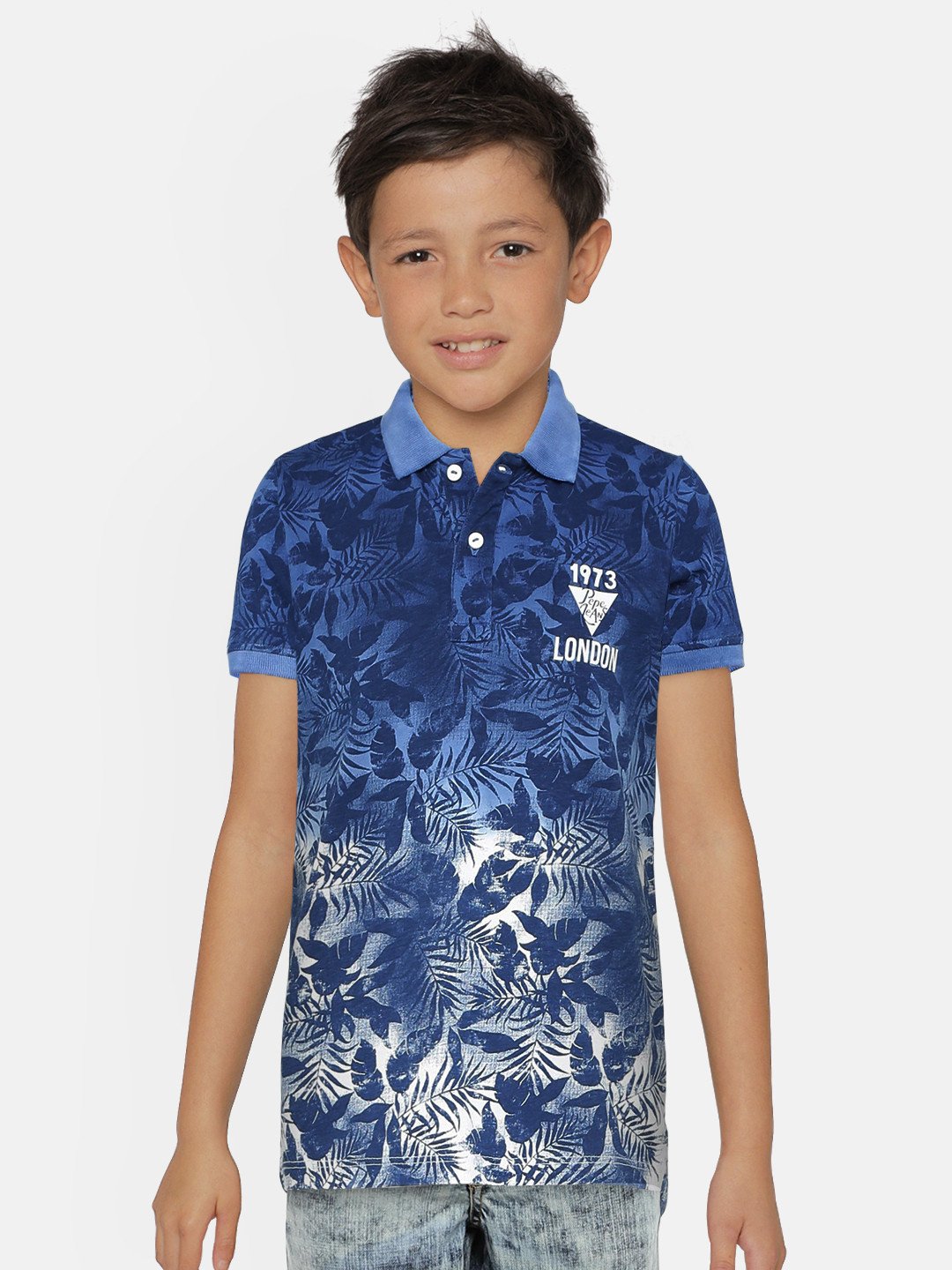 

Pepe Jeans Boys Navy Blue Printed Polo Collar T-shirt