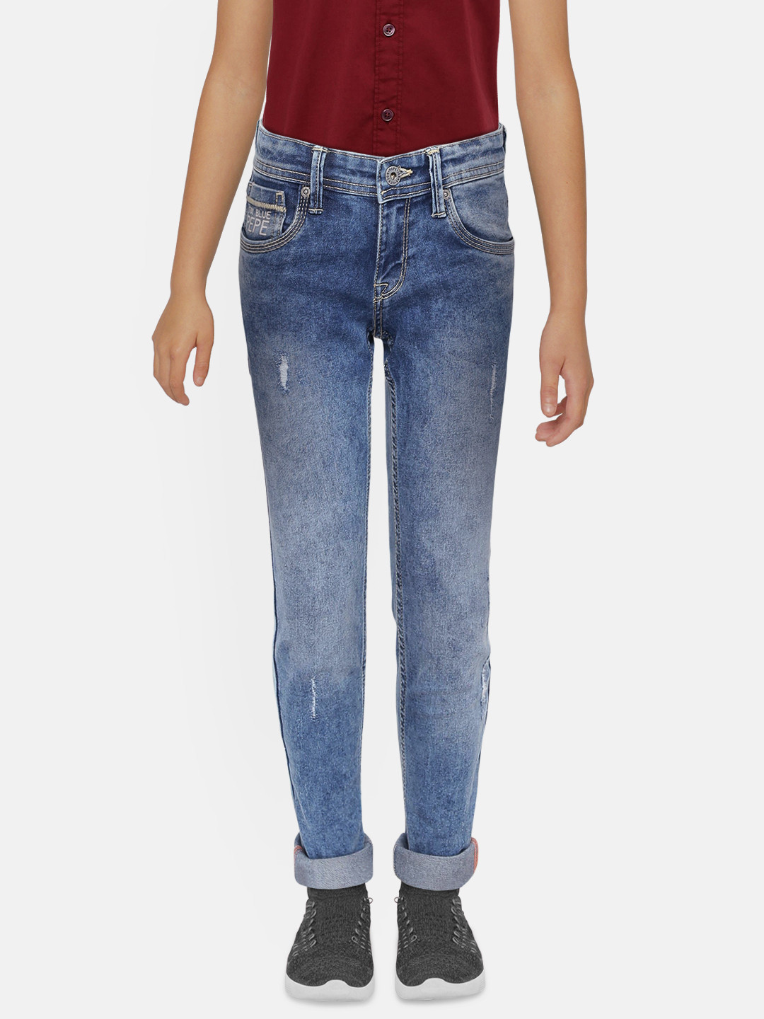 

Pepe Jeans Boys Blue Slim Fit Mid-Rise Low Distress Stretchable Jeans