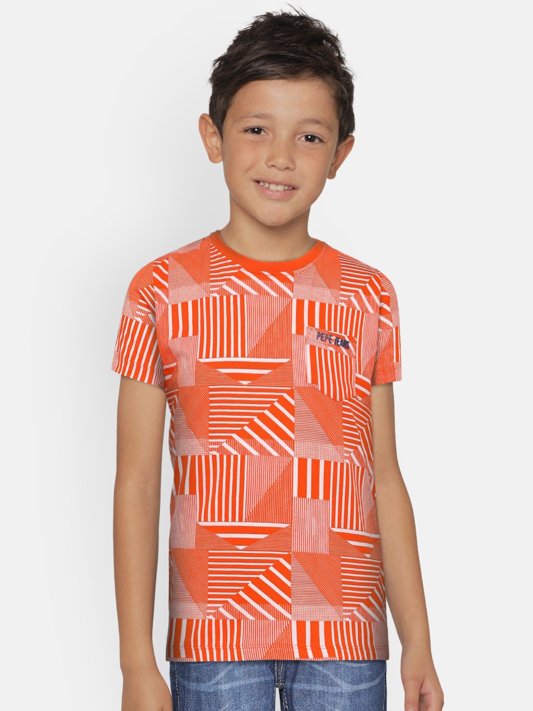 

Pepe Jeans Boys Orange & White Striped Round Neck T-shirt
