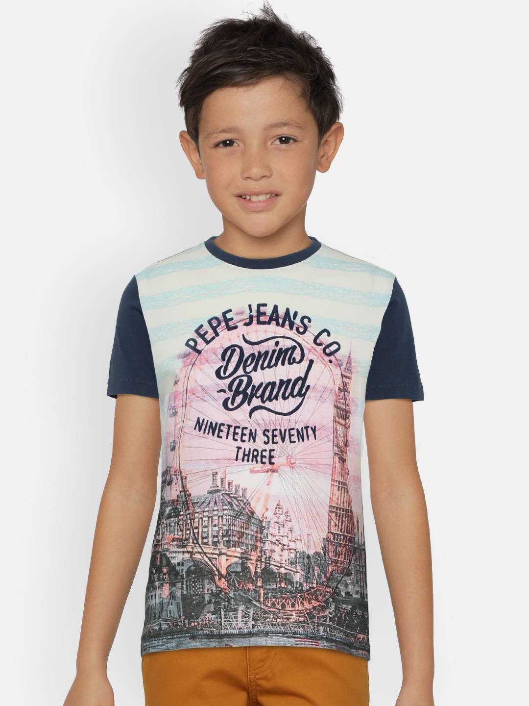 

Pepe Jeans Boys Multicoloured Printed Round Neck Pure Cotton T-shirt, Multi