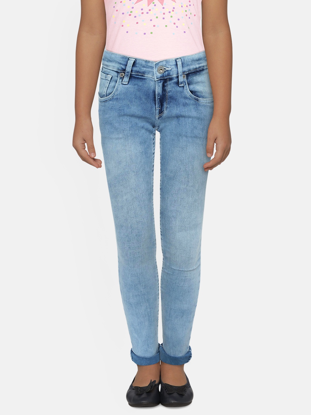 

Pepe Jeans Girls Blue Tapered Fit Mid-Rise Clean Look Stretchable Jeans