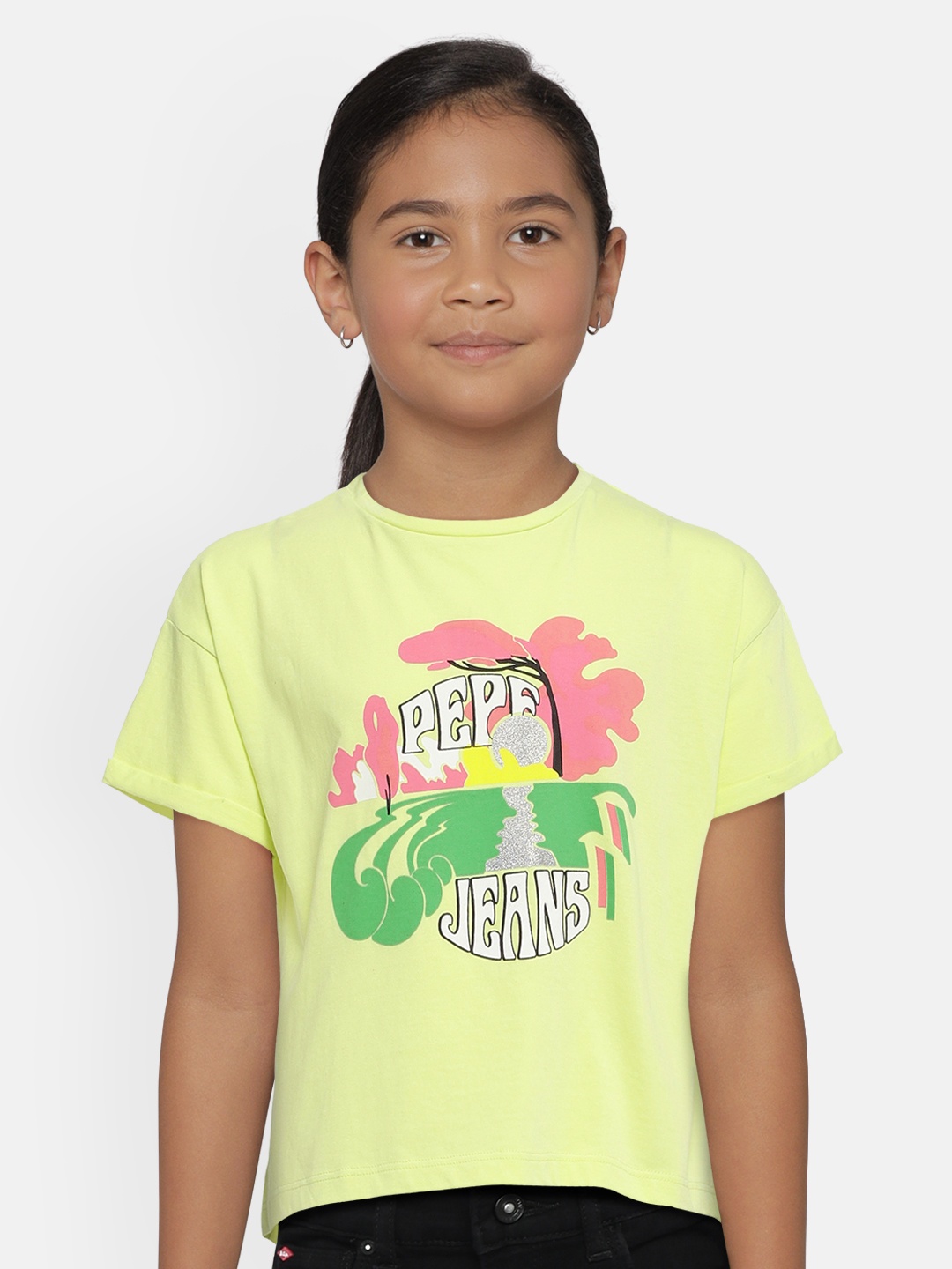 

Pepe Jeans Girls Lime Green Printed Round Neck T-shirt