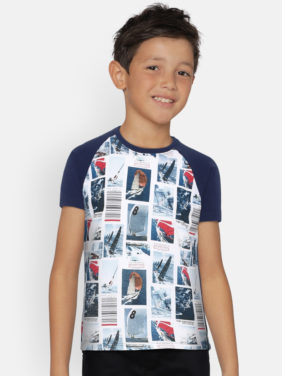 

Pepe Jeans Boys Blue & White THOMAS SS IP Printed Round Neck T-shirt