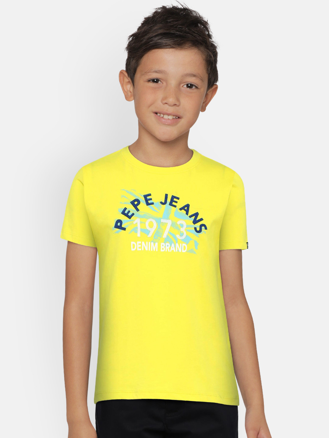 

Pepe Jeans Boys Yellow Printed Round Neck Pure Cotton T-shirt