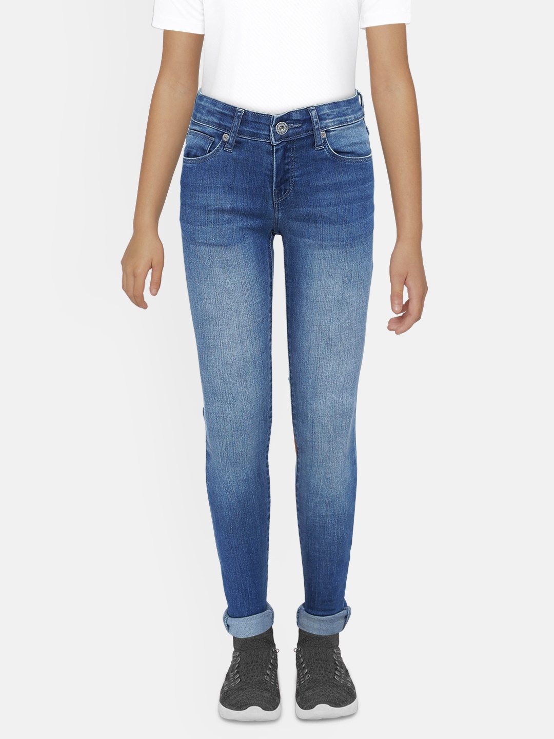 

Pepe Jeans Girls Blue Tapered Fit Mid-Rise Clean Look Stretchable Jeans