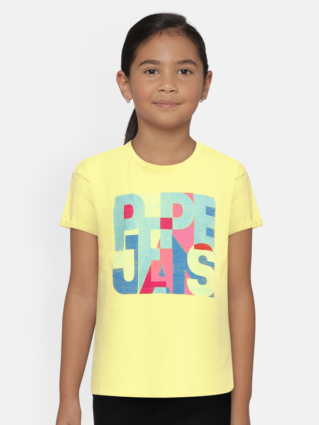 

Pepe Jeans Girls Yellow BROOKE IP Printed Round Neck Pure Cotton T-shirt