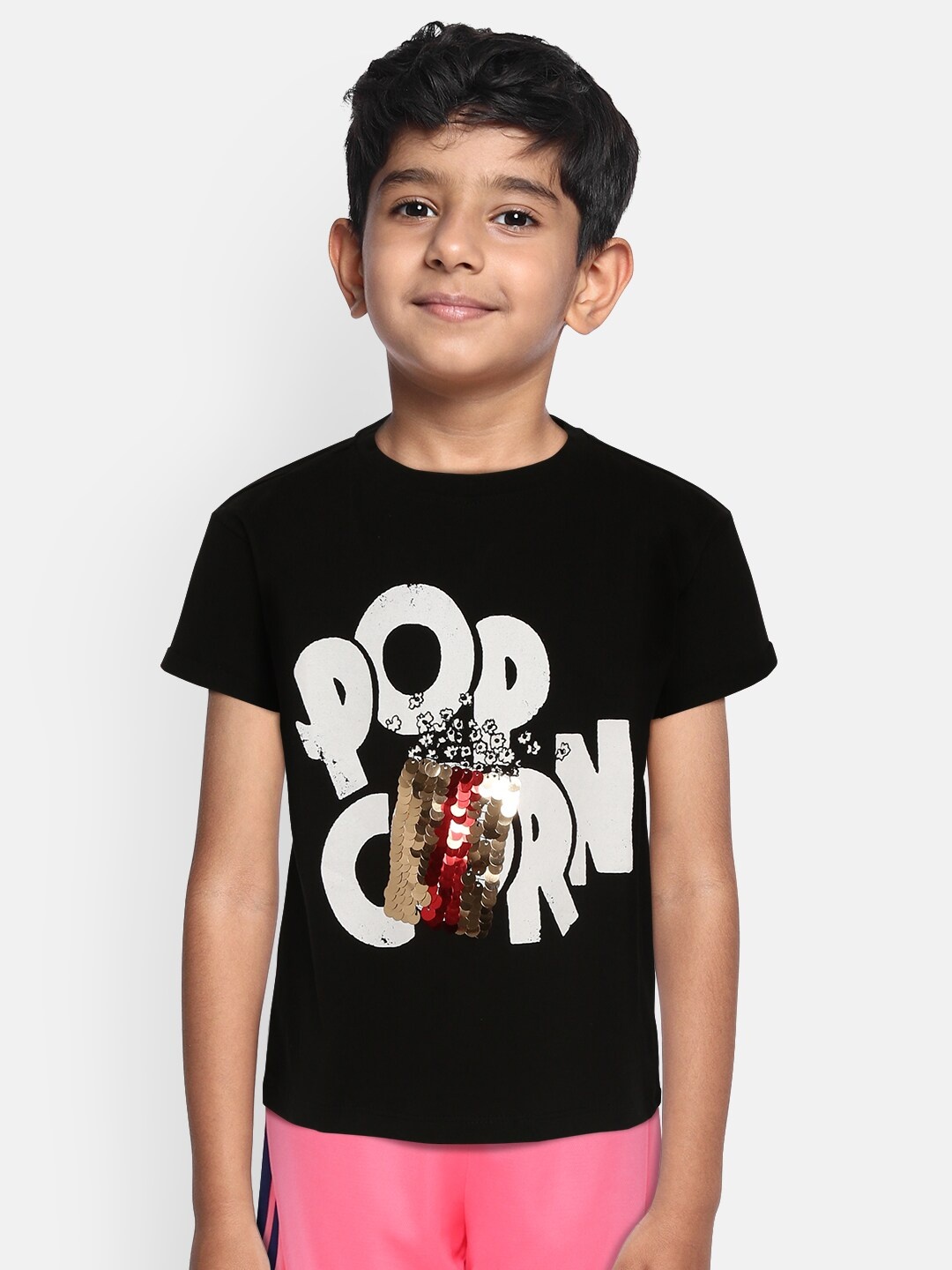 

Pepe Jeans Girls Black & White Typography Print & Sequinned Cotton Round T-shirt