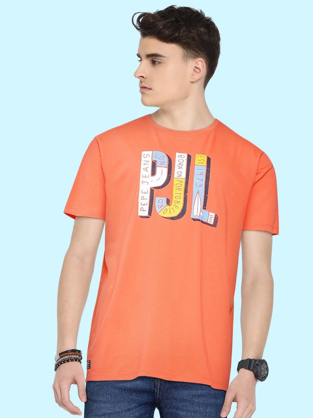 

Pepe Jeans Boys Orange Printed Pure Cotton T-shirt