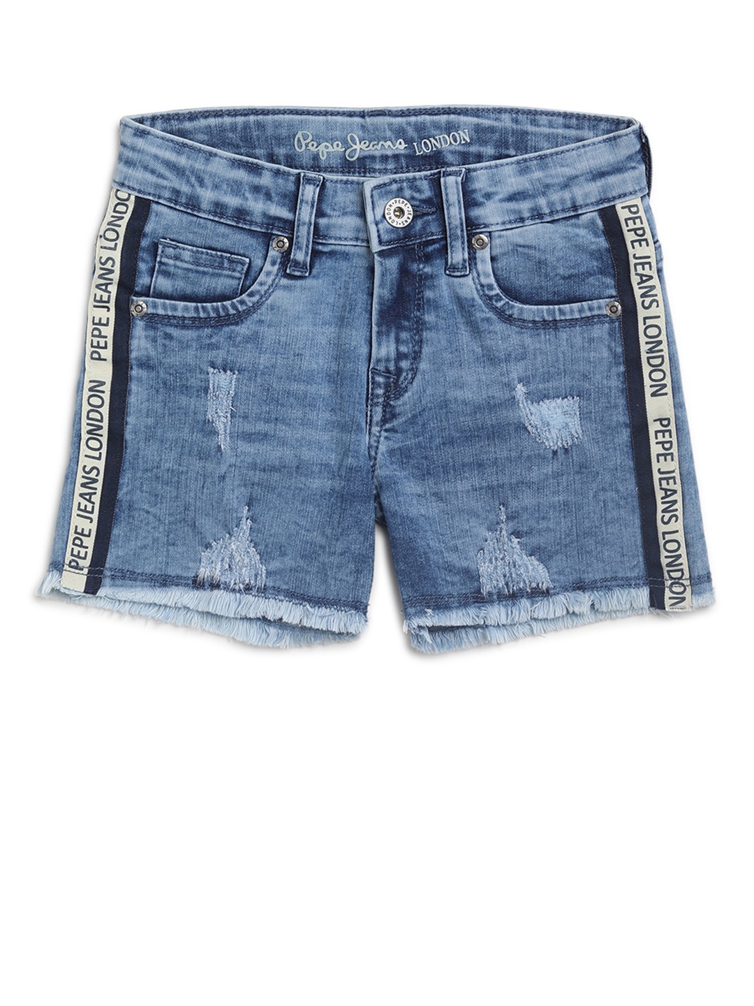 

Pepe Jeans Girls Blue Washed Regular Fit Denim Shorts