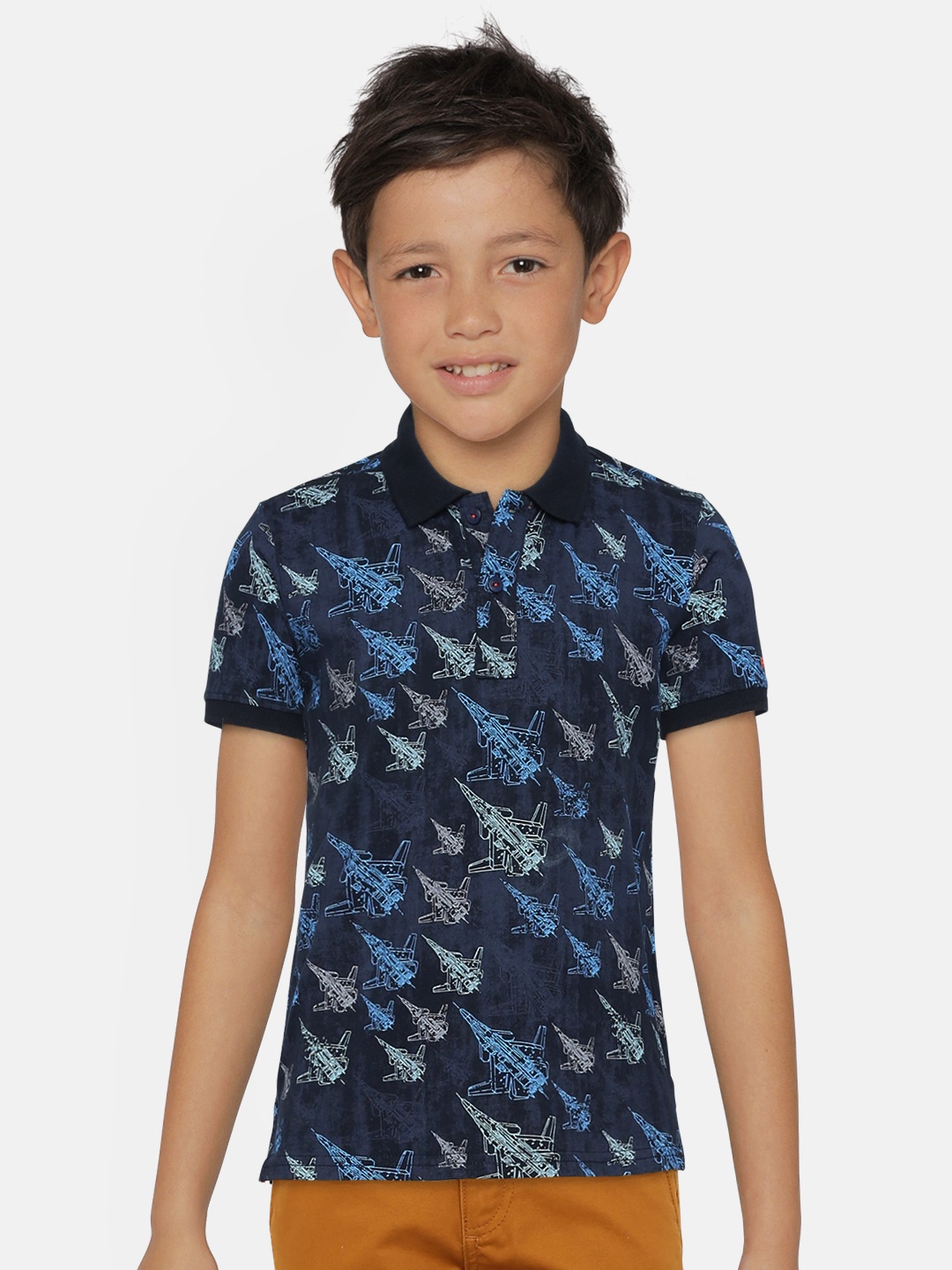 

Pepe Jeans Boys Navy Blue Printed Polo Collar T-shirt