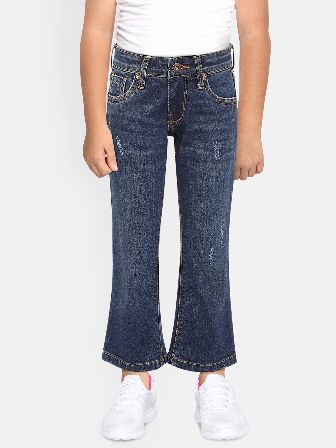 

Pepe Jeans Girls Blue Flared Low-Rise Low Distress IONA JR IP Cropped Flared Jeans