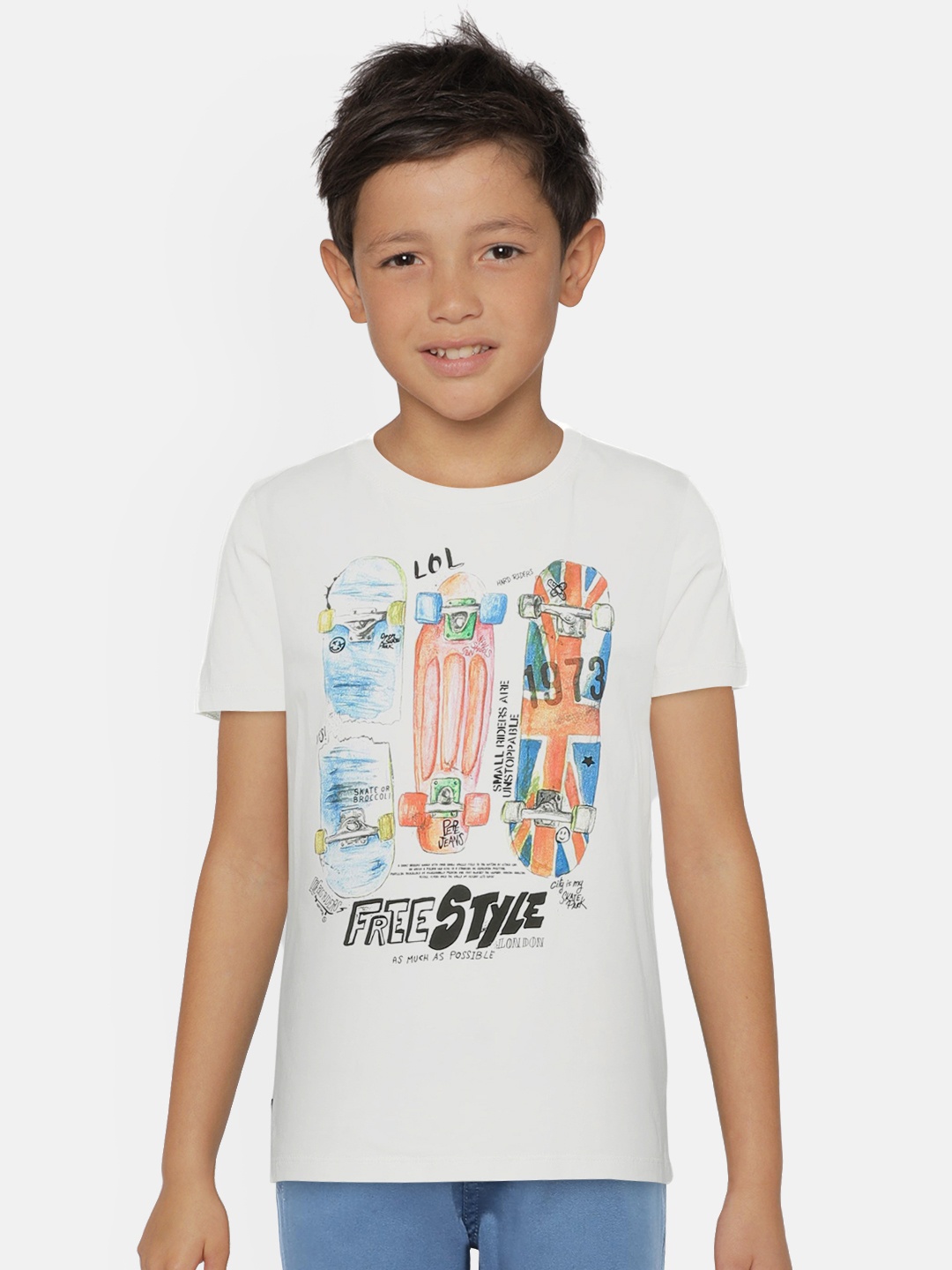 

Pepe Jeans Boys Off-White Printed Round Neck T-shirt