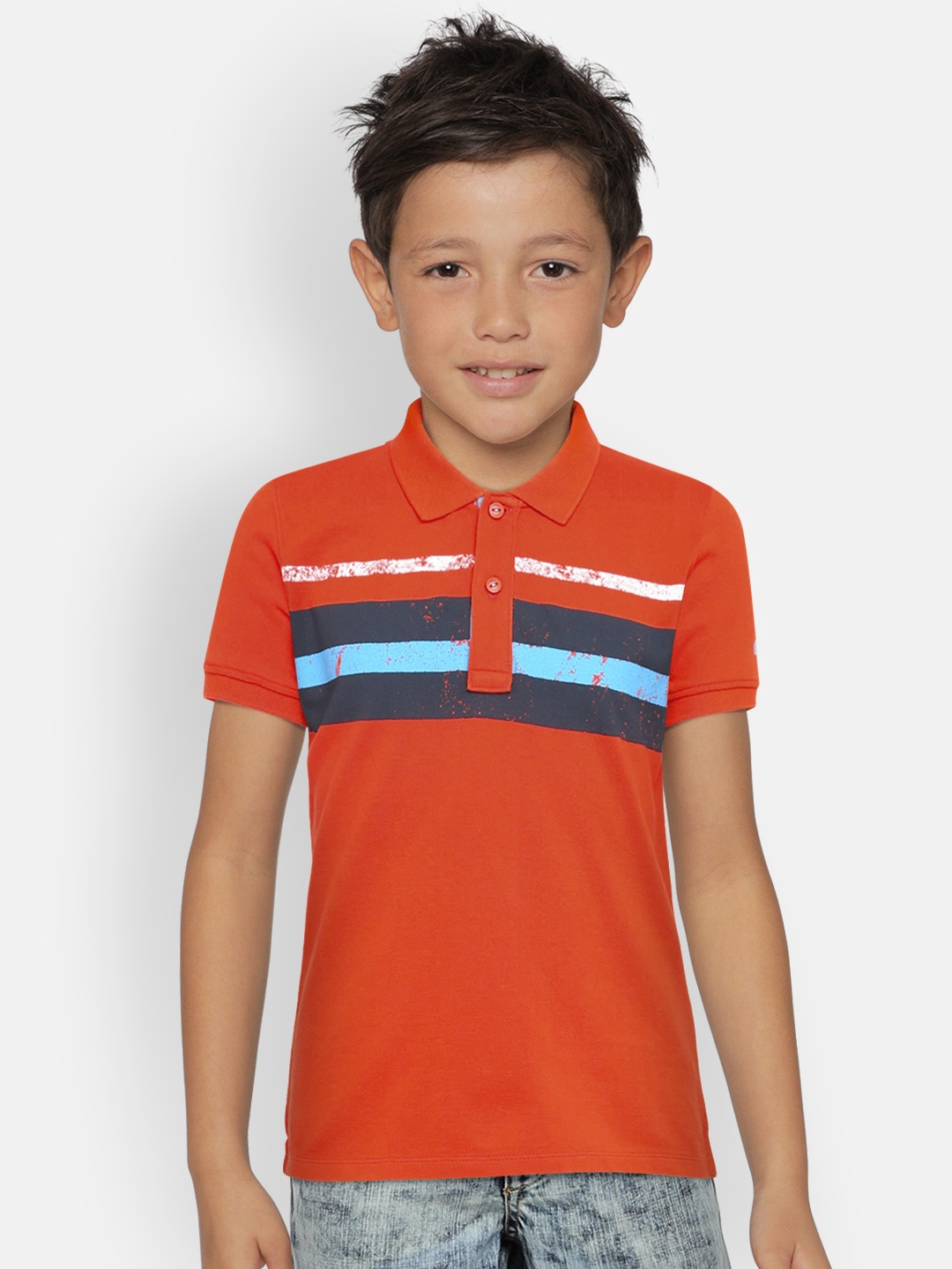 

Pepe Jeans Boys Orange Striped Polo Collar T-shirt
