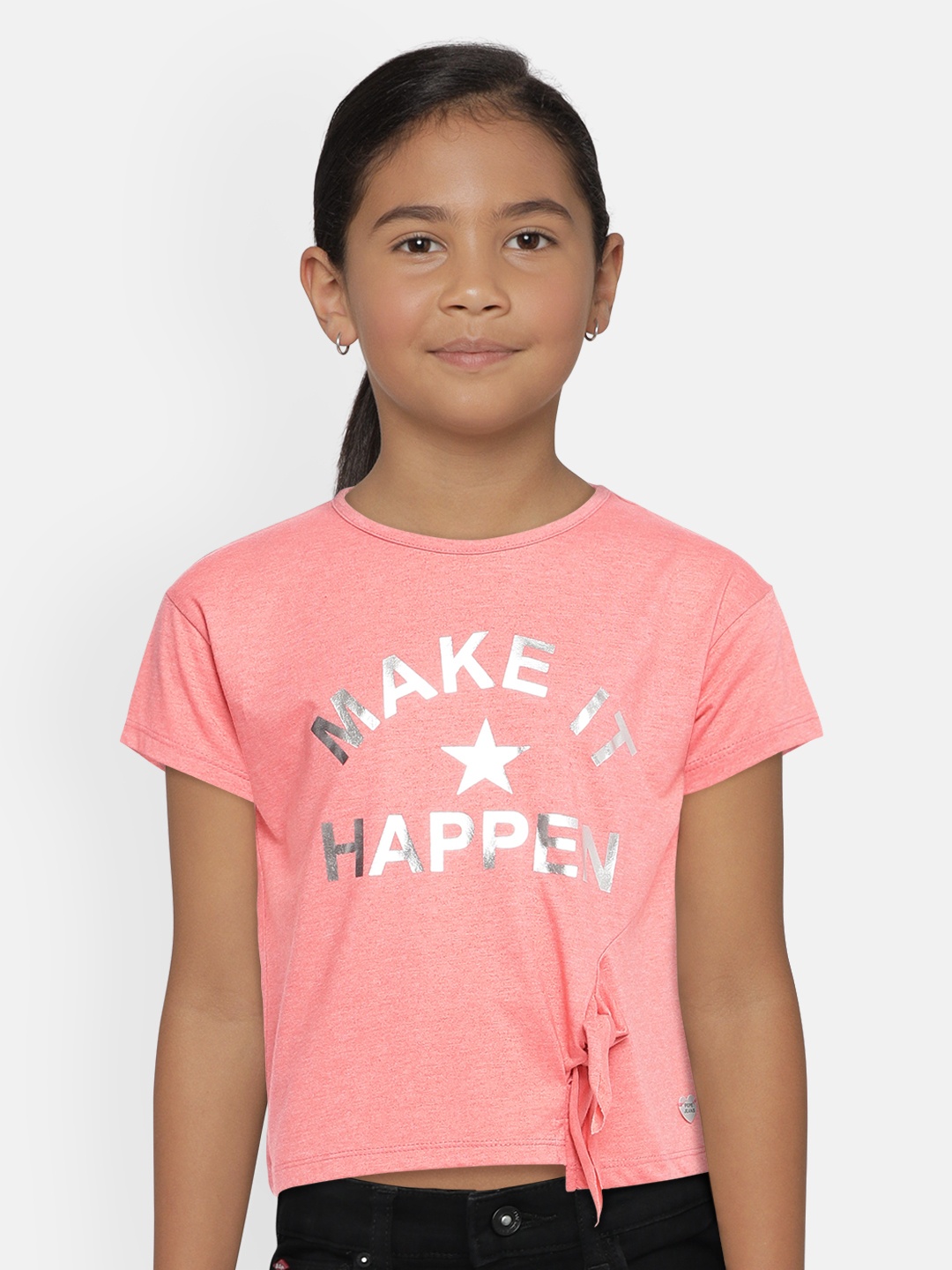 

Pepe Jeans Girls Coral Pink Printed Round Neck T-shirt