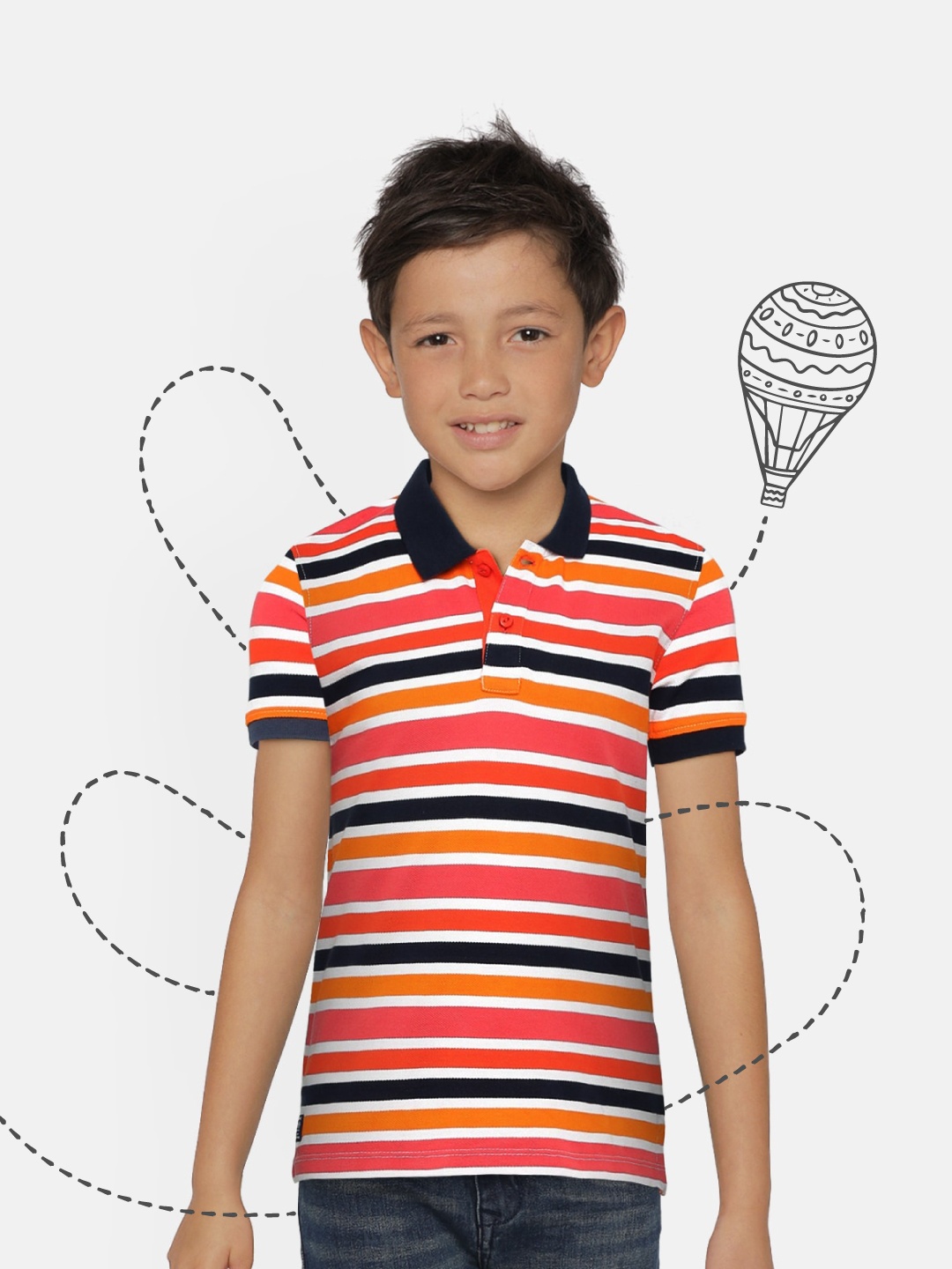 

Pepe Jeans Boys Orange Striped Polo Collar T-shirt