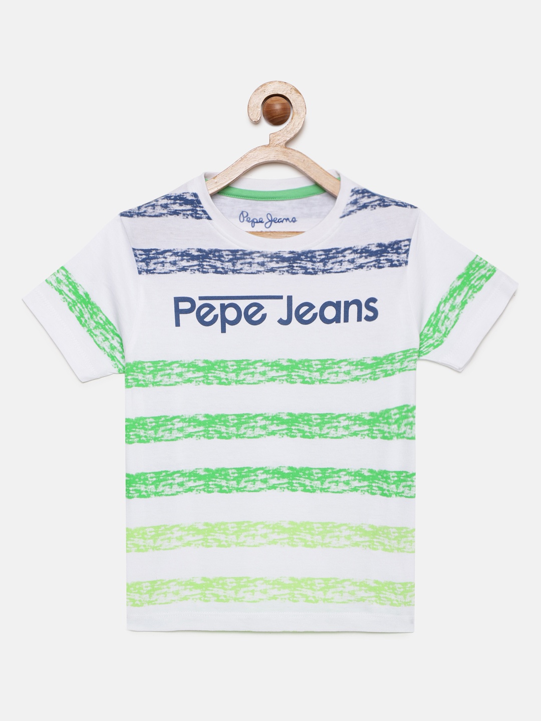 

Pepe Jeans Boys White Striped Pure Cotton Round Neck T-shirt