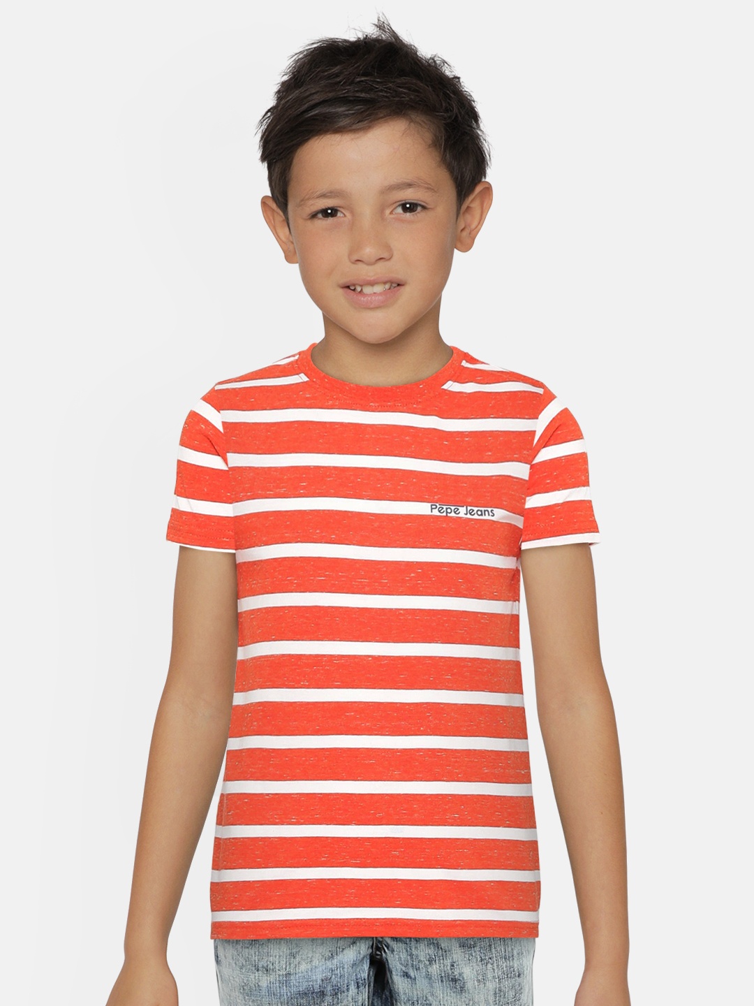 

Pepe Jeans Boys Orange Striped Round Neck T-shirt