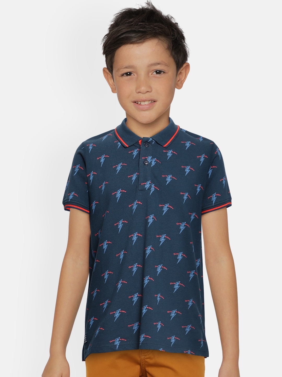 

Pepe Jeans Boys Navy Blue Printed Polo Collar Pure Cotton T-shirt