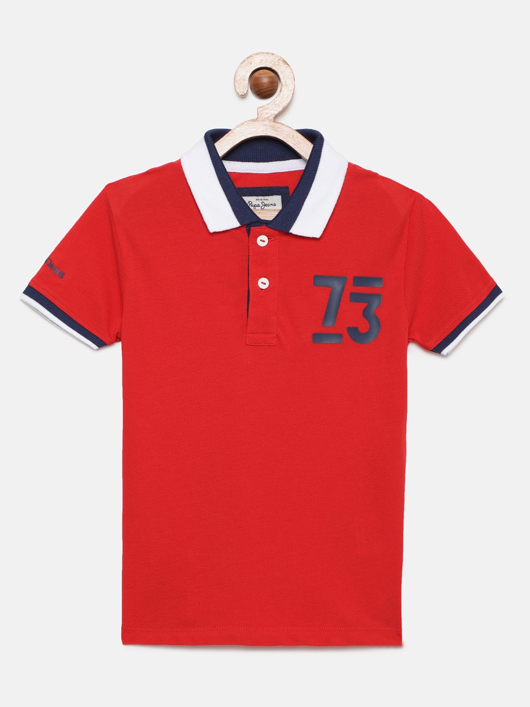 

Pepe Jeans Boys Red Printed Pure Cotton Polo Collar T-shirt