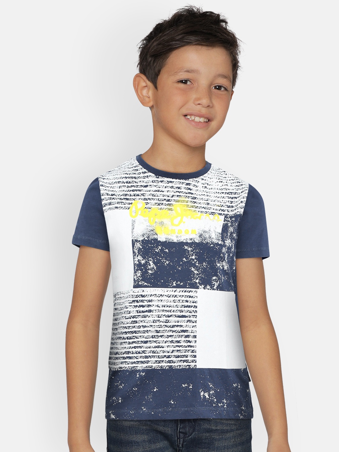 

Pepe Jeans Boys Navy Blue & White Striped Round Neck T-shirt