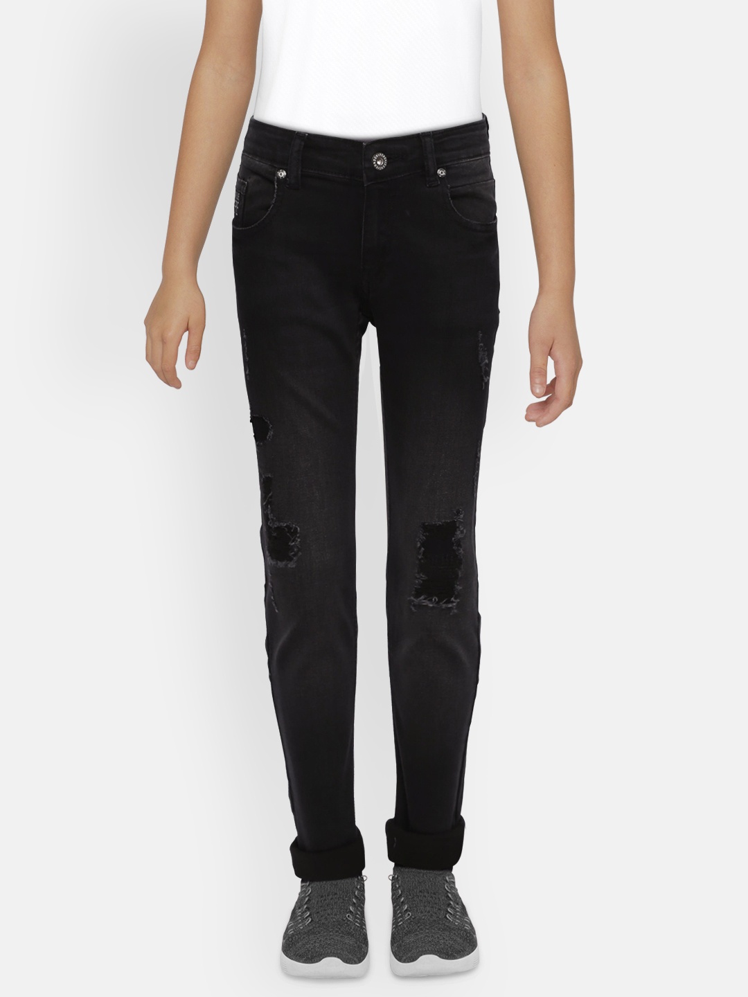 

Pepe Jeans Boys Black Slim Fit Bryan Cashed Mid-Rise Mildly Distressed Stretchable Jeans