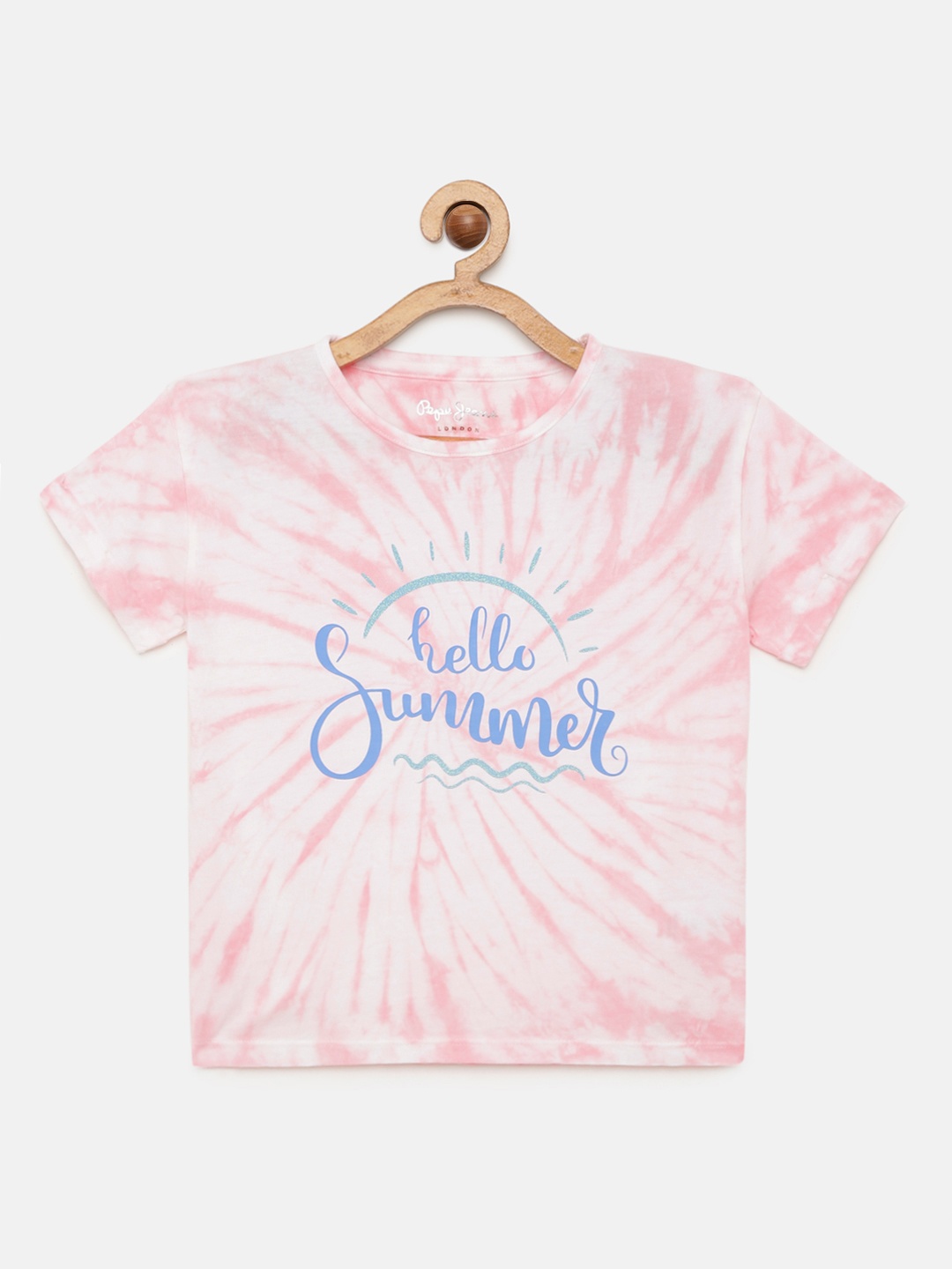

Pepe Jeans Girls Pink White IRINA IP Tie Dye Round Neck Pure Cotton T-shirt