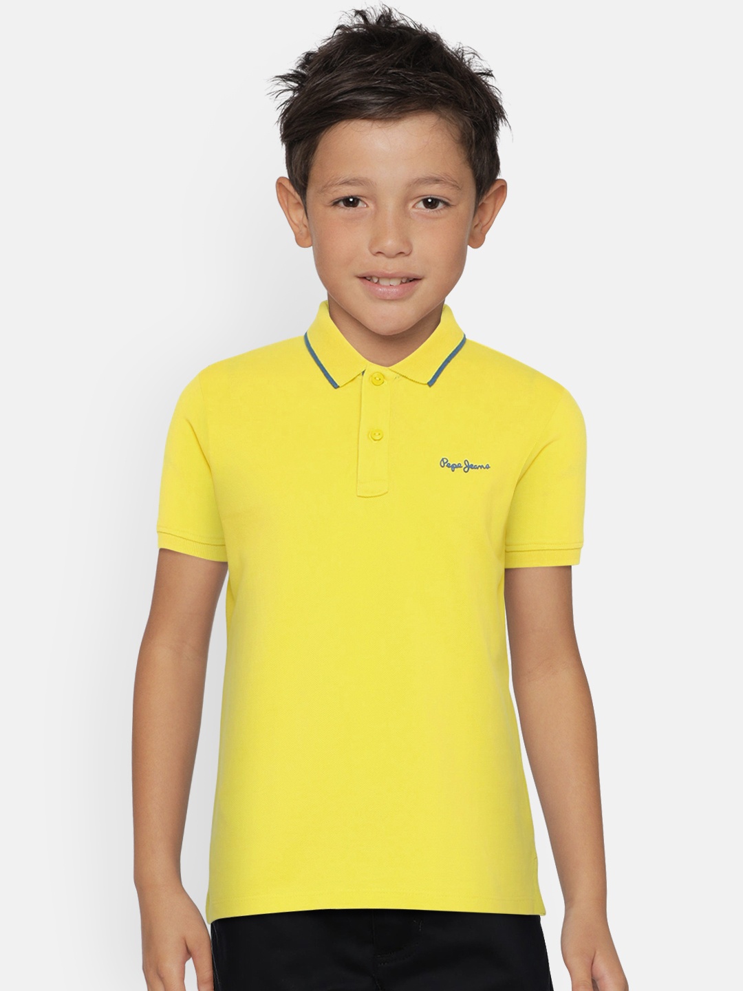 

Pepe Jeans Boys Yellow ALVIN SS IP Solid Polo Collar T-shirt