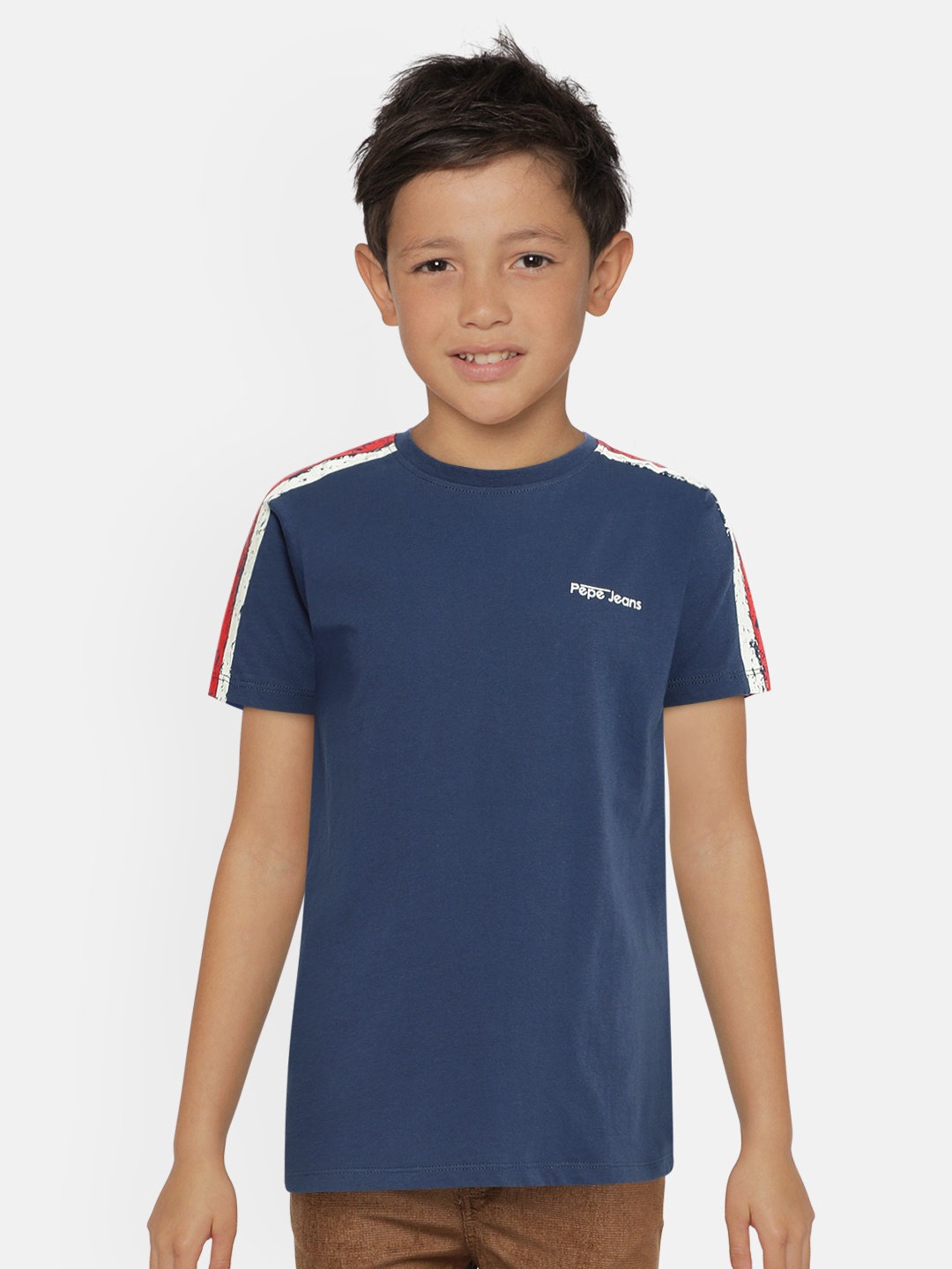 

Pepe Jeans Boys Navy Blue Solid Round Neck Cotton T-shirt
