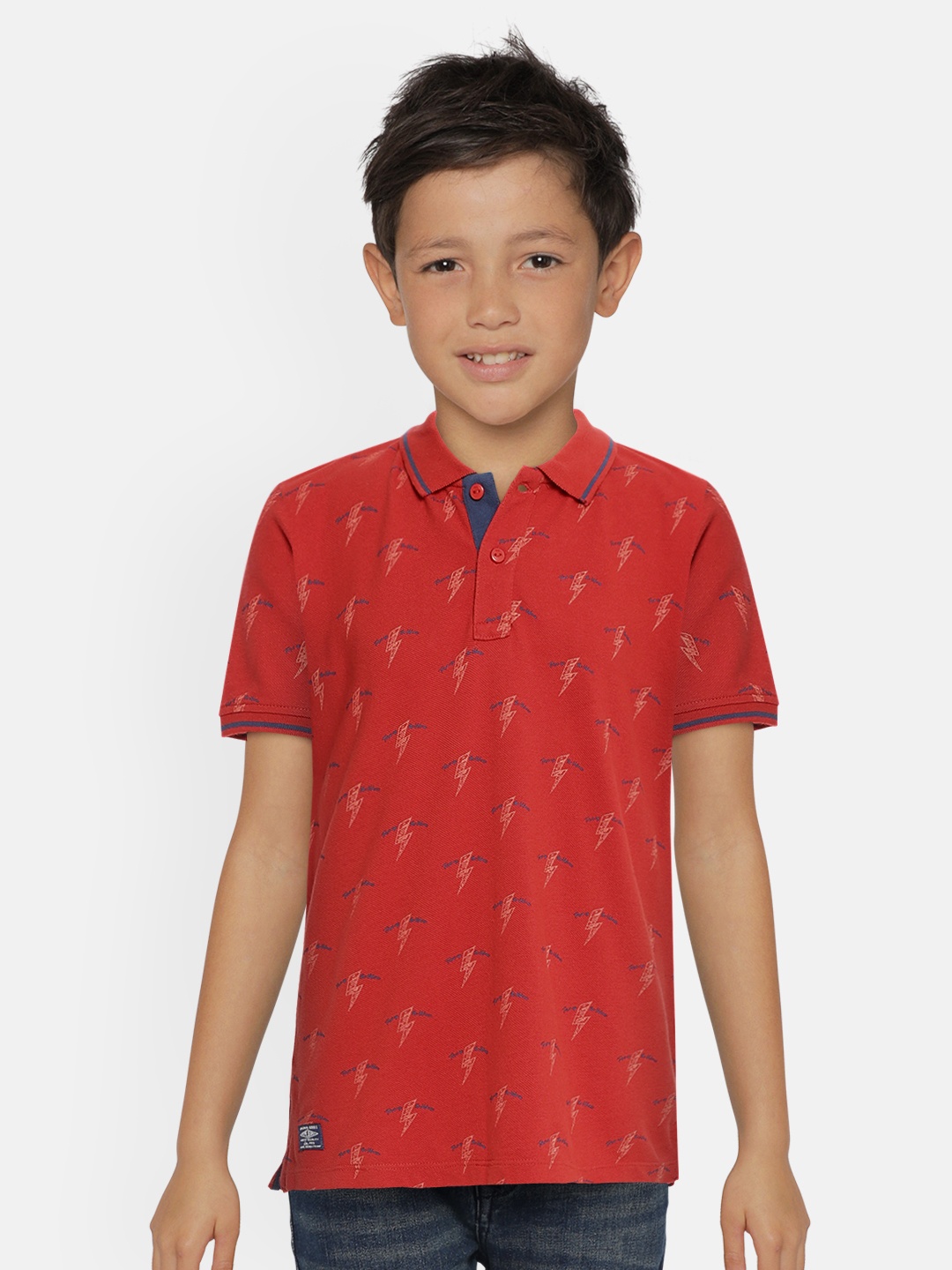 

Pepe Jeans Boys Red Printed Pure Cotton Polo Collar Pure Cotton T-shirt