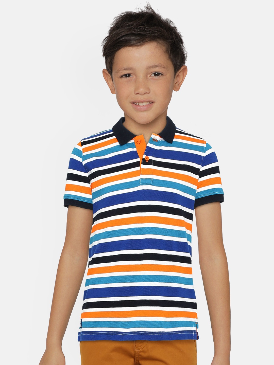 

Pepe Jeans Boys Navy Blue Striped Polo Collar T-shirt