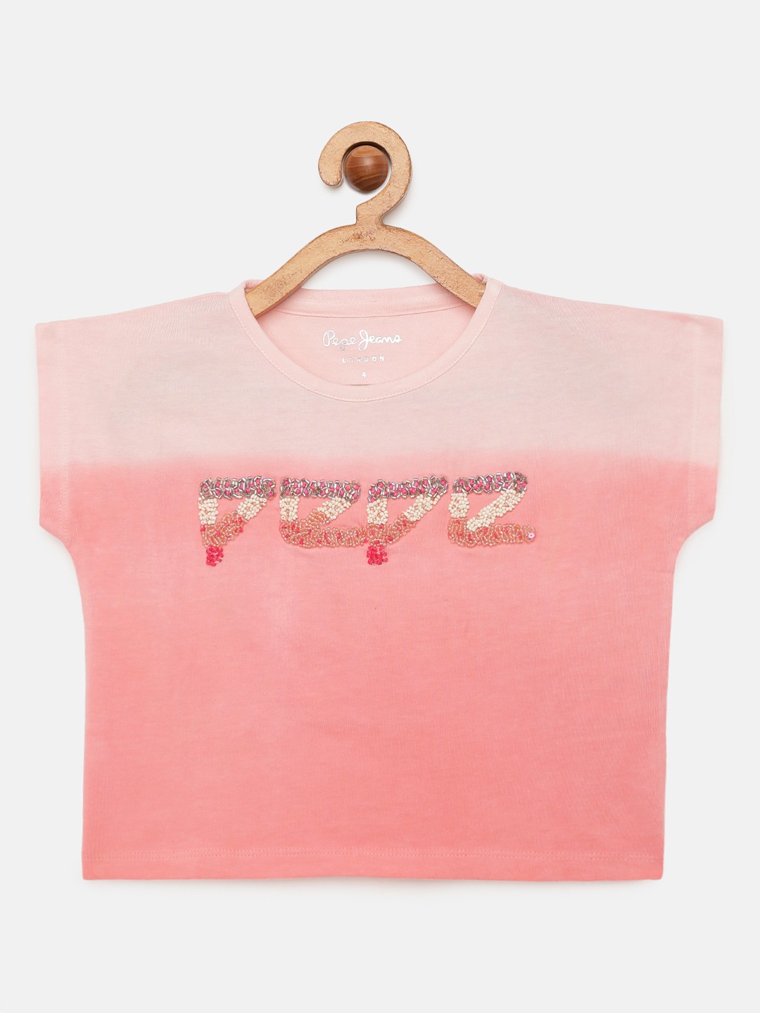 

Pepe Jeans Girls Pink MAGNOLIA IP Dyed Sequined Round Neck Pure Cotton T-shirt