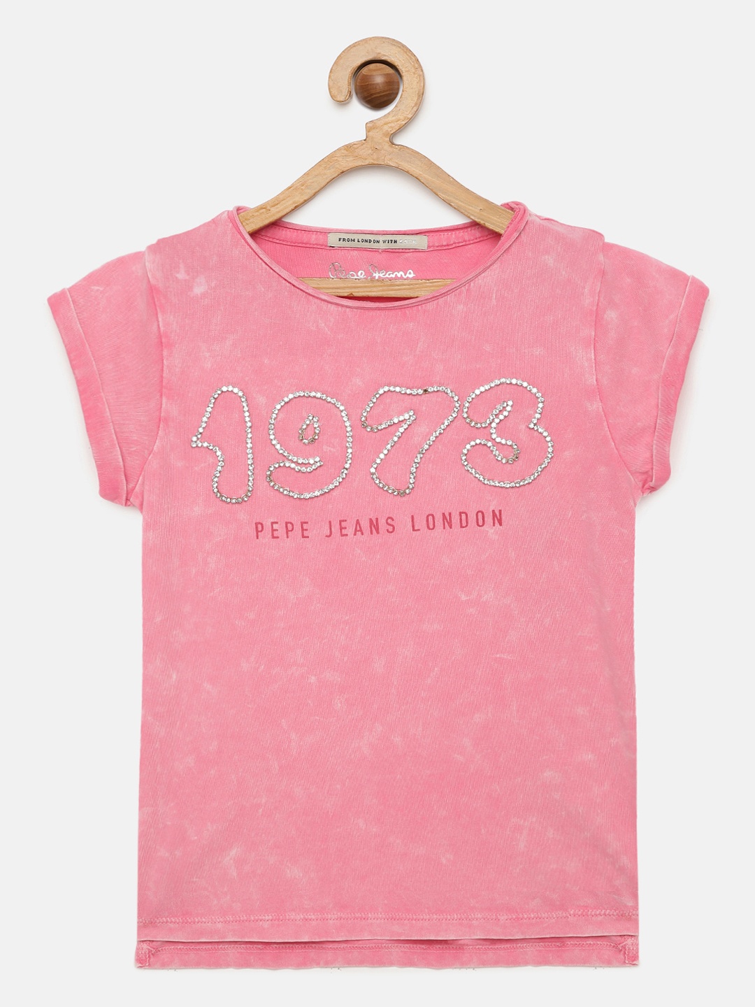 

Pepe Jeans Girls Pink COURTNEY IP Sequinned Dyed Round Neck Pure Cotton T-shirt