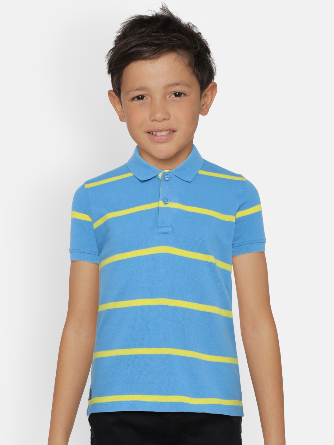 

Pepe Jeans Boys Blue & Yellow Striped KYLE JR SS IP Polo Collar T-shirt