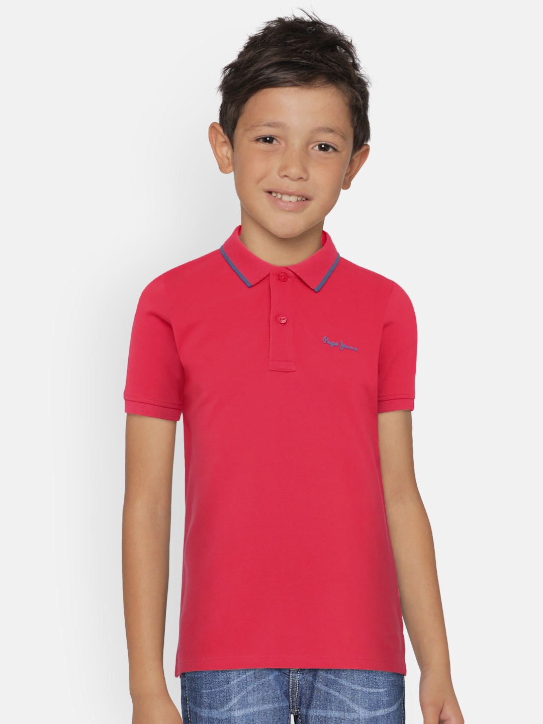 

Pepe Jeans Boys Red Solid Polo Collar Tshirt