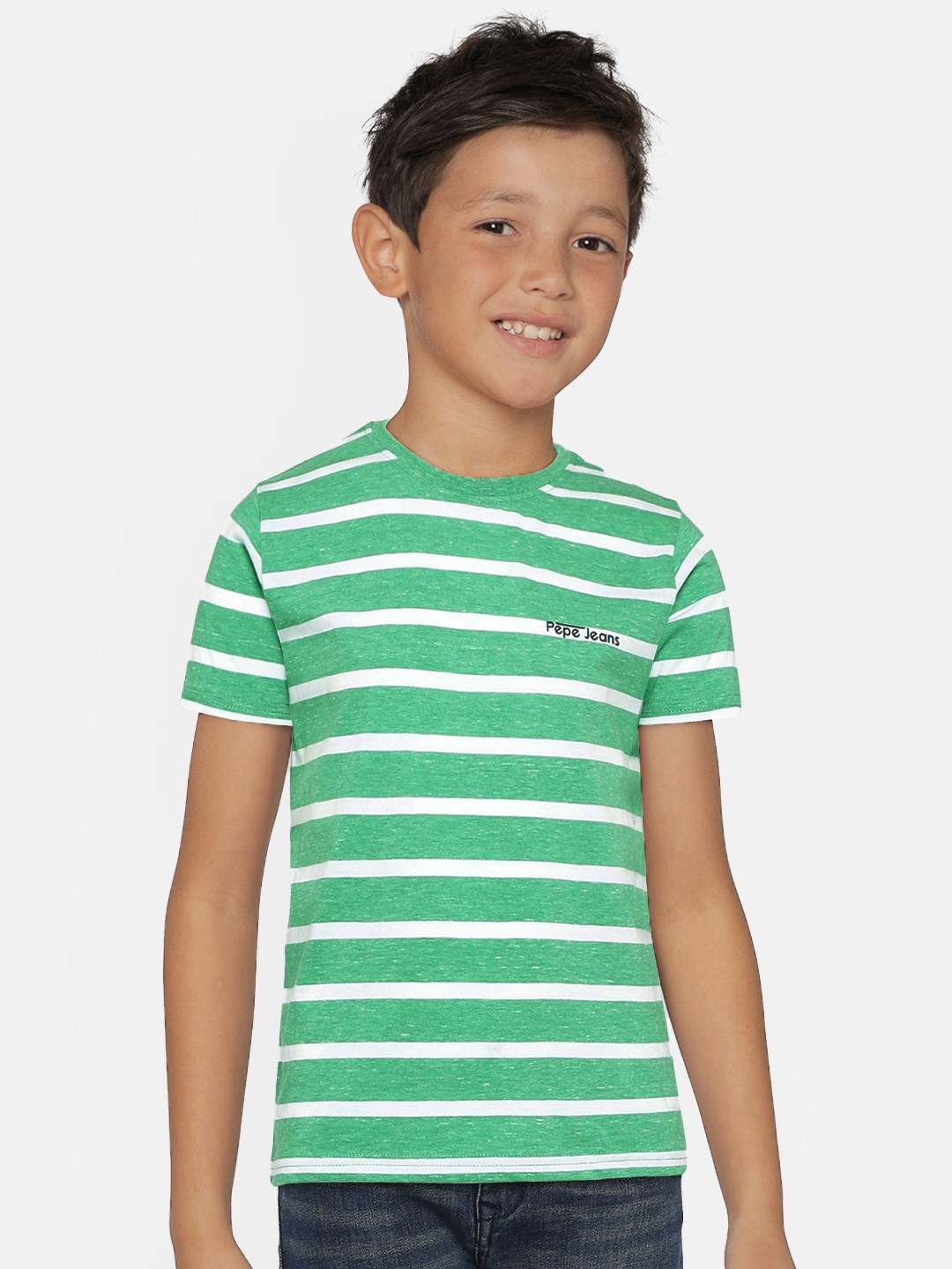 

Pepe Jeans Boys Green Striped Round Neck T-shirt