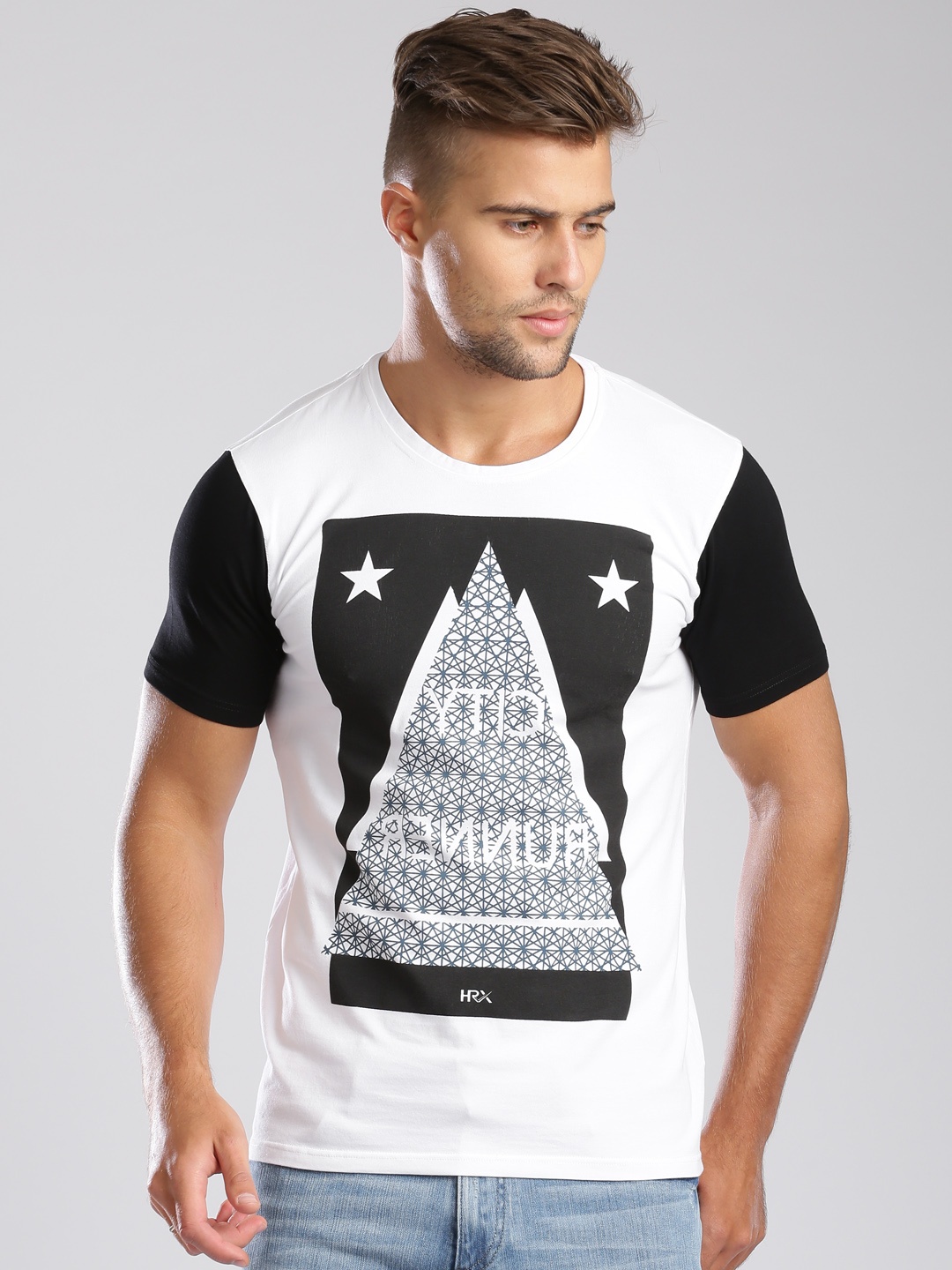 

HRX by Hrithik Roshan Black & White Printed T-shirt
