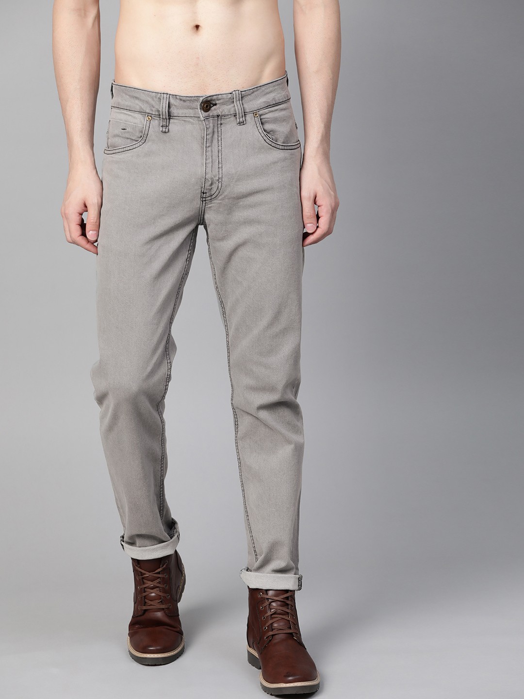 

Roadster Men Grey Slim Tapered Fit Mid-Rise Clean Look Stretchable Jeans