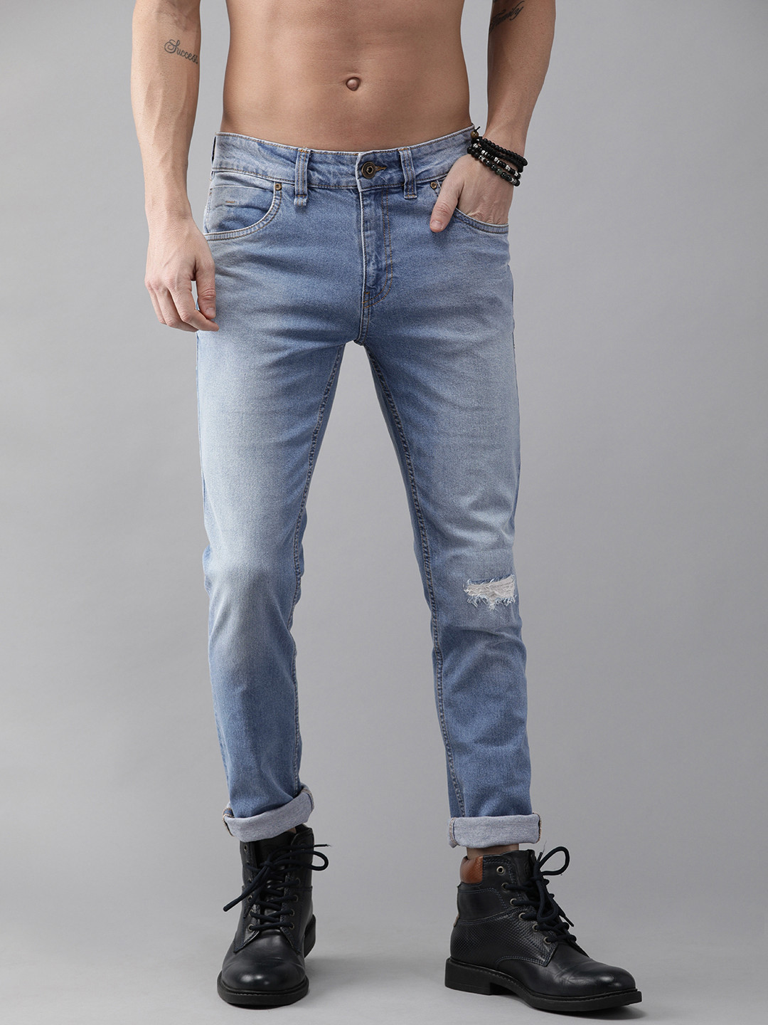 

Roadster Men Blue Skinny Fit Mid-Rise Mildly Distressed Stretchable Reduced Water Jeans